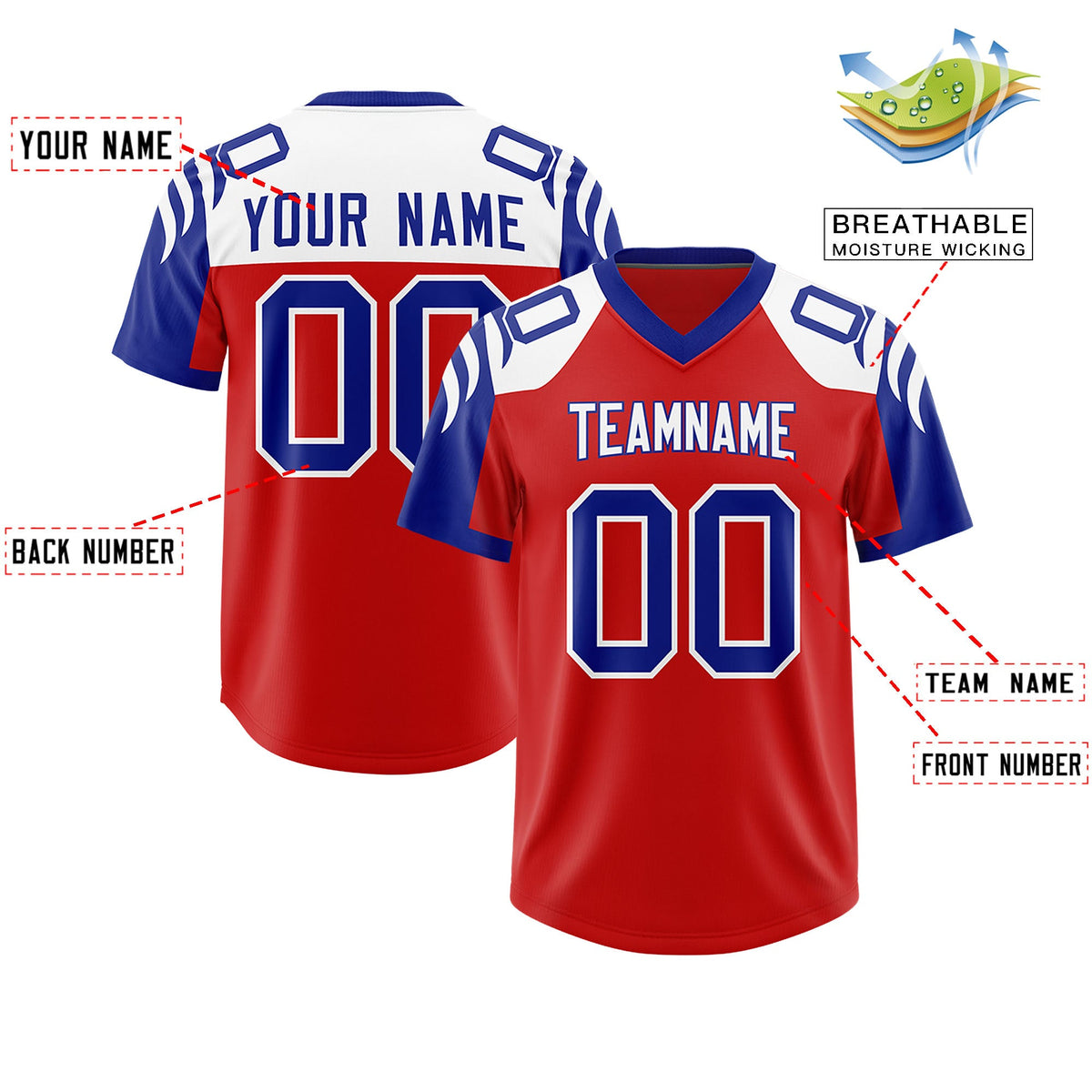 Custom Red Royal Raglan Sleeves Personalized Pattern Authentic Football Jersey