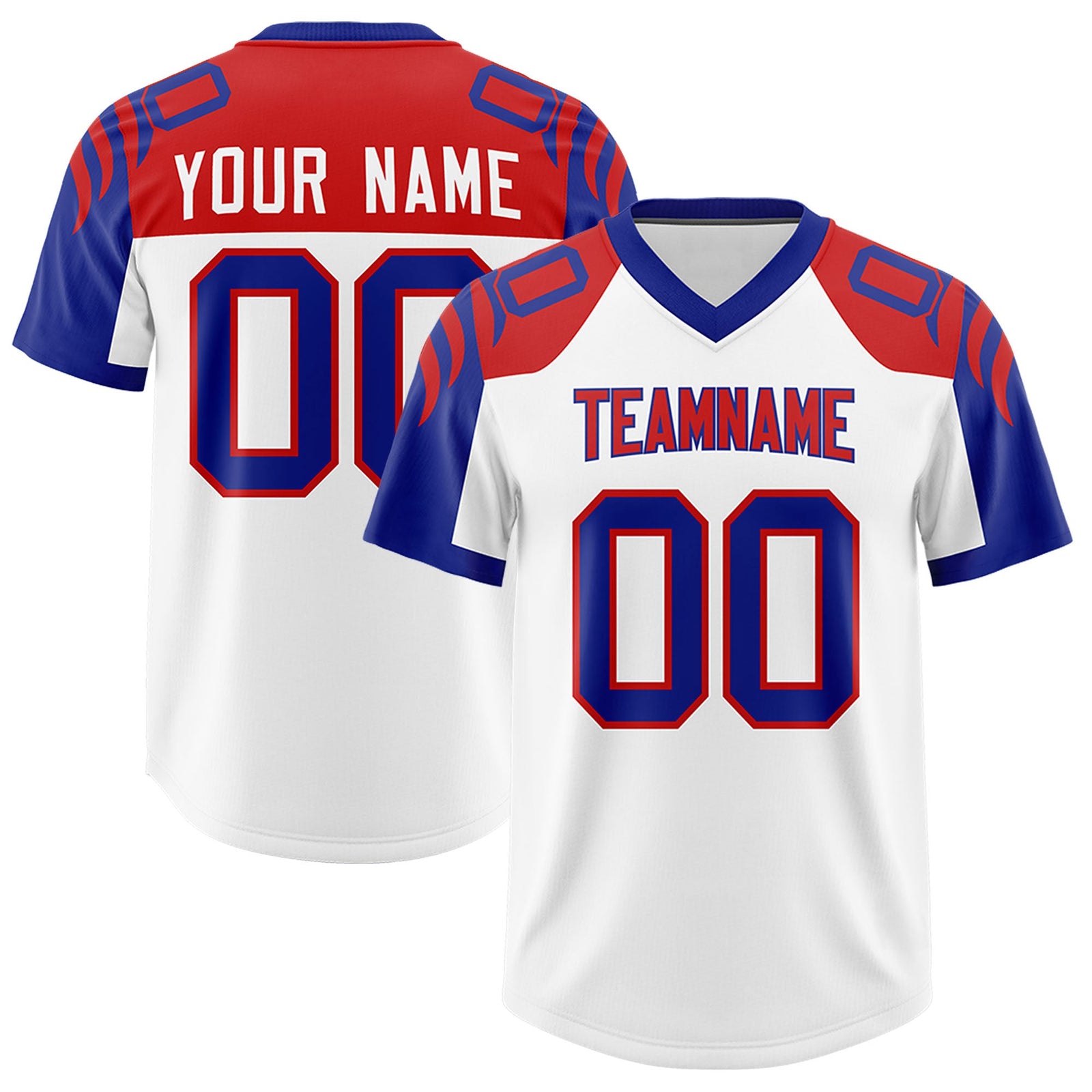 Custom White Royal Raglan Sleeves Personalized Pattern Authentic Football Jersey