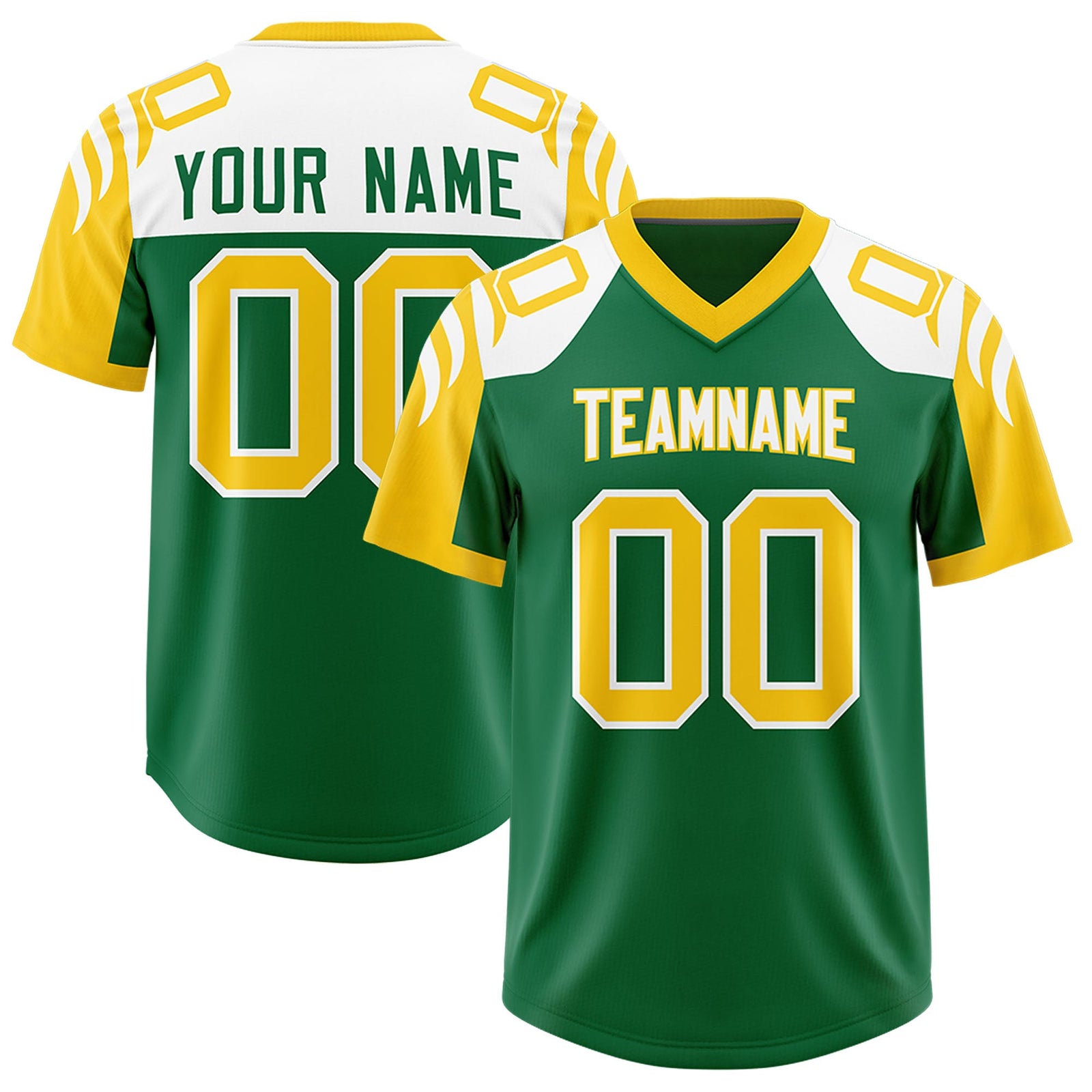 Custom Kelly Green Gold Raglan Sleeves Personalized Pattern Authentic Football Jersey