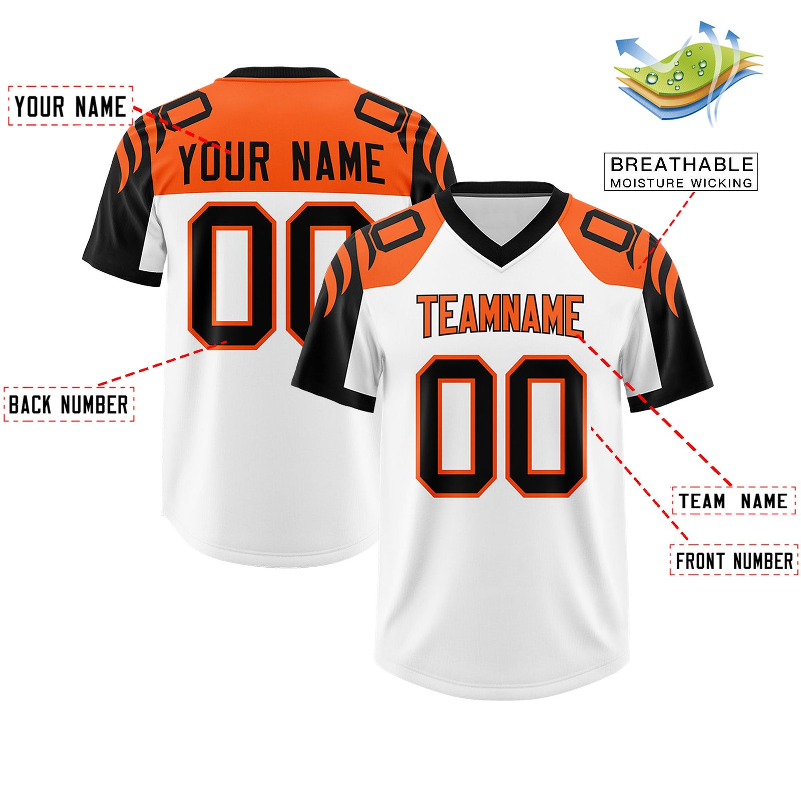 Custom White Black Raglan Sleeves Personalized Pattern Authentic Football Jersey