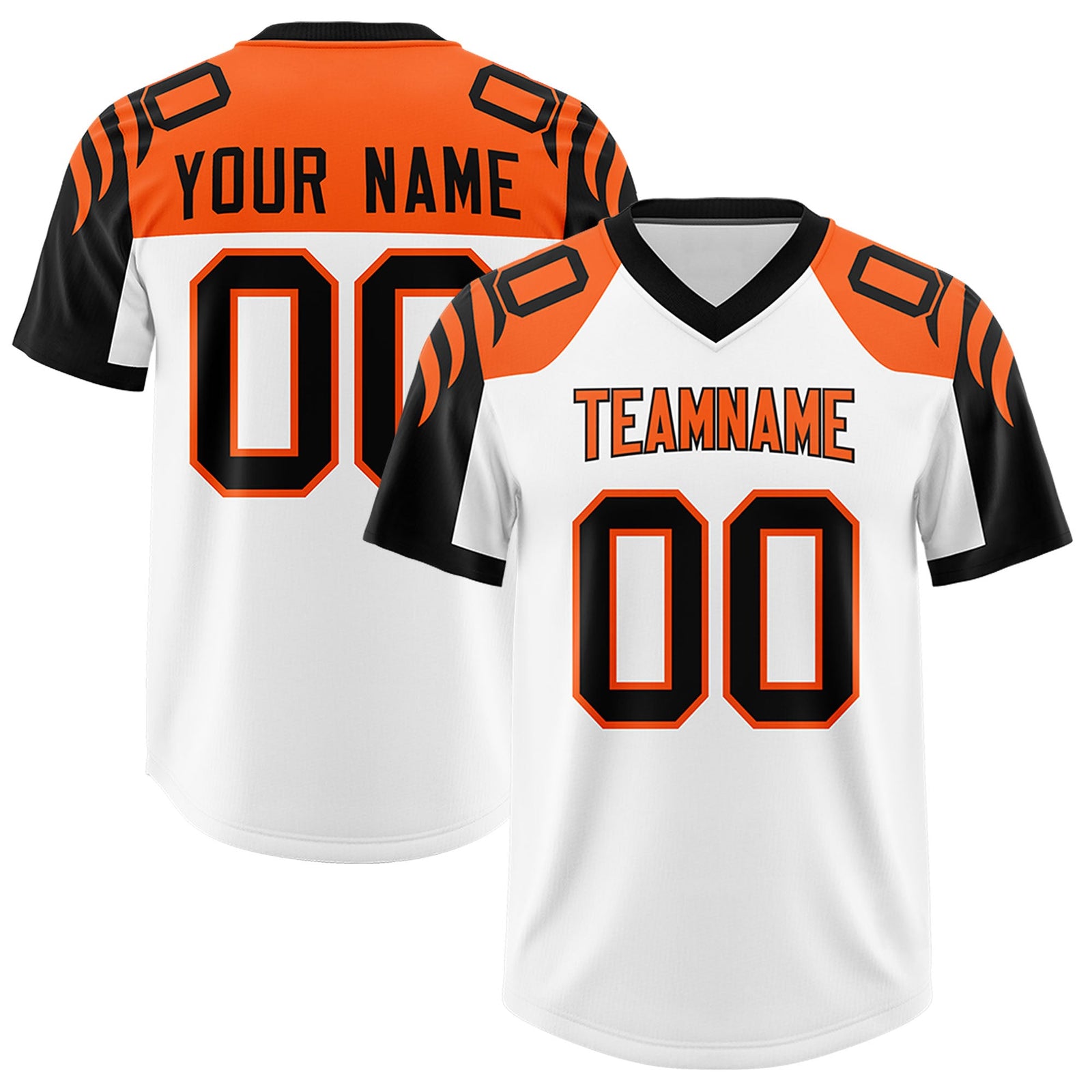 Custom White Black Raglan Sleeves Personalized Pattern Authentic Football Jersey