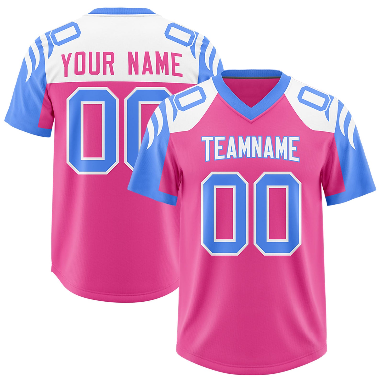 Custom Pink Powder Blue Raglan Sleeves Personalized Pattern Authentic Football Jersey