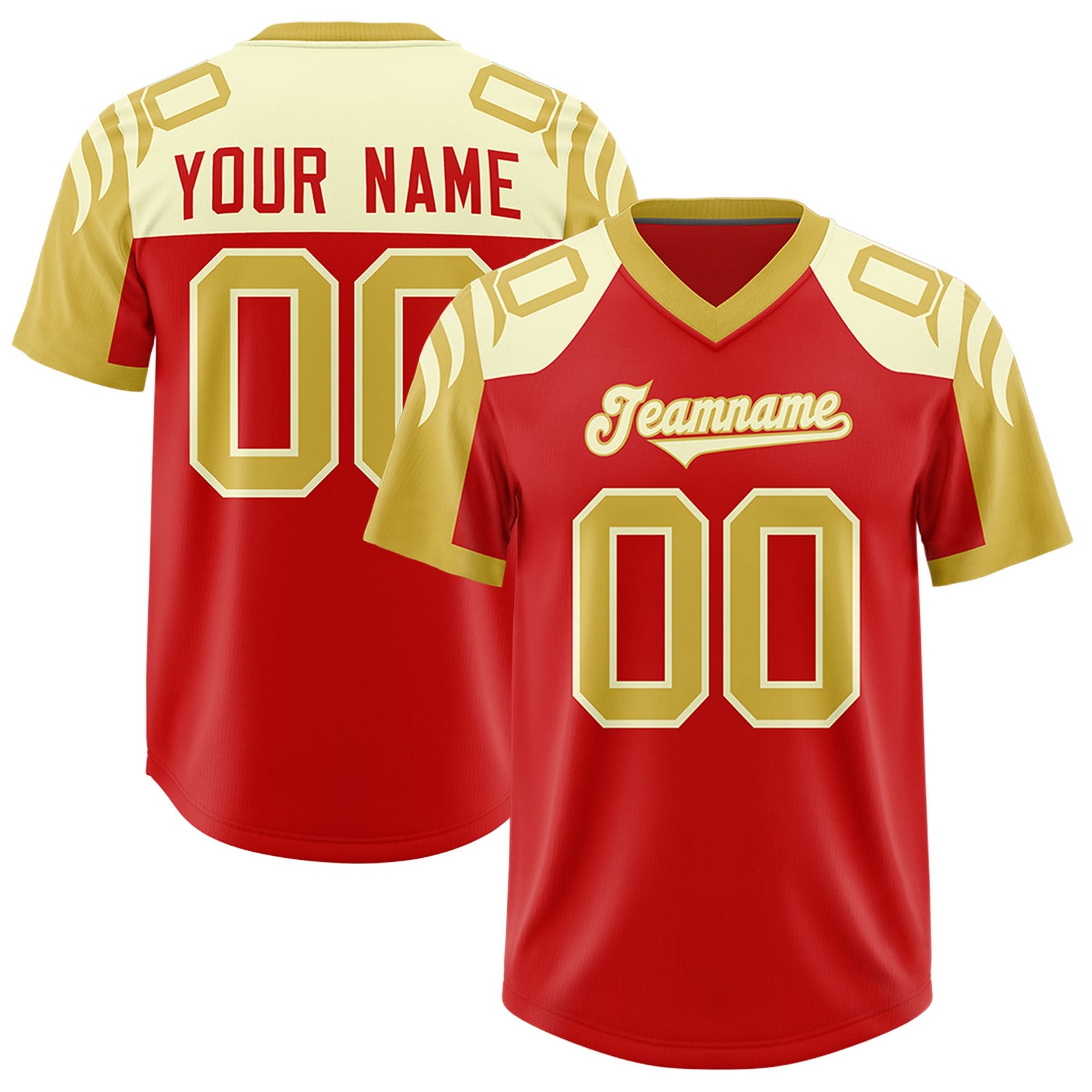 Custom Red Old Gold Raglan Sleeves Personalized Pattern Authentic Football Jersey