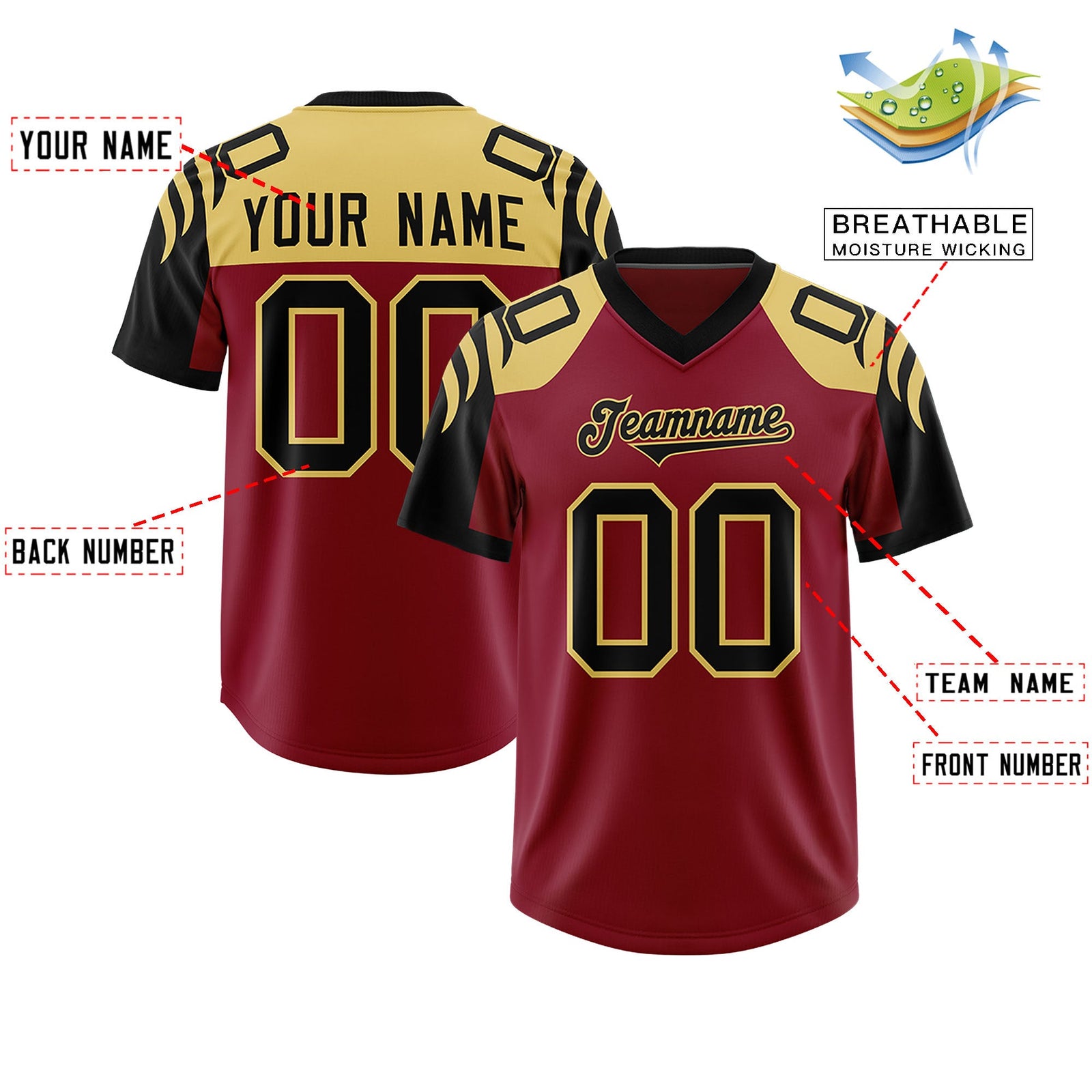 Custom Crimson Black Raglan Sleeves Personalized Pattern Authentic Football Jersey