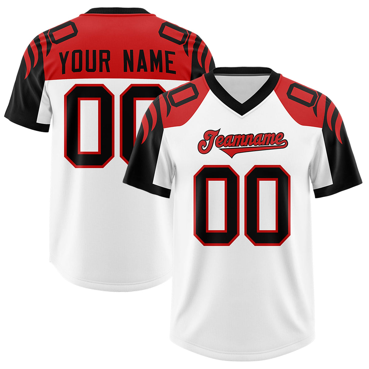 Custom White Black Raglan Sleeves Personalized Pattern Authentic Football Jersey