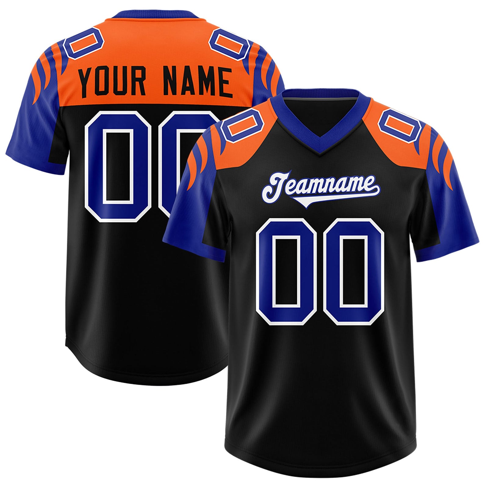 Custom Black Royal Raglan Sleeves Personalized Pattern Authentic Football Jersey