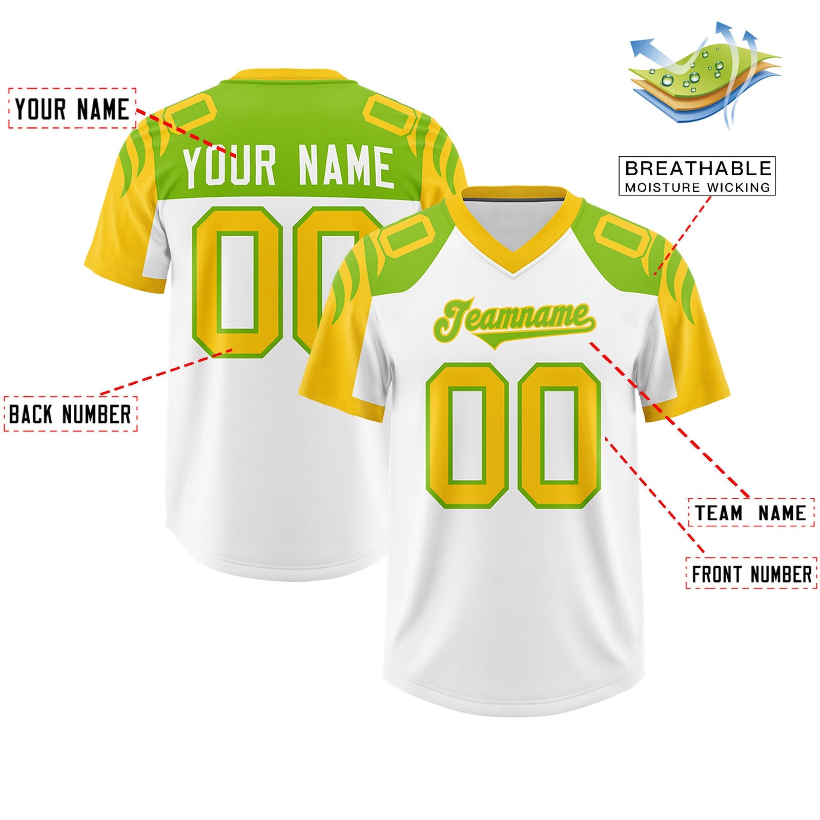 Custom White Gold Raglan Sleeves Personalized Pattern Authentic Football Jersey