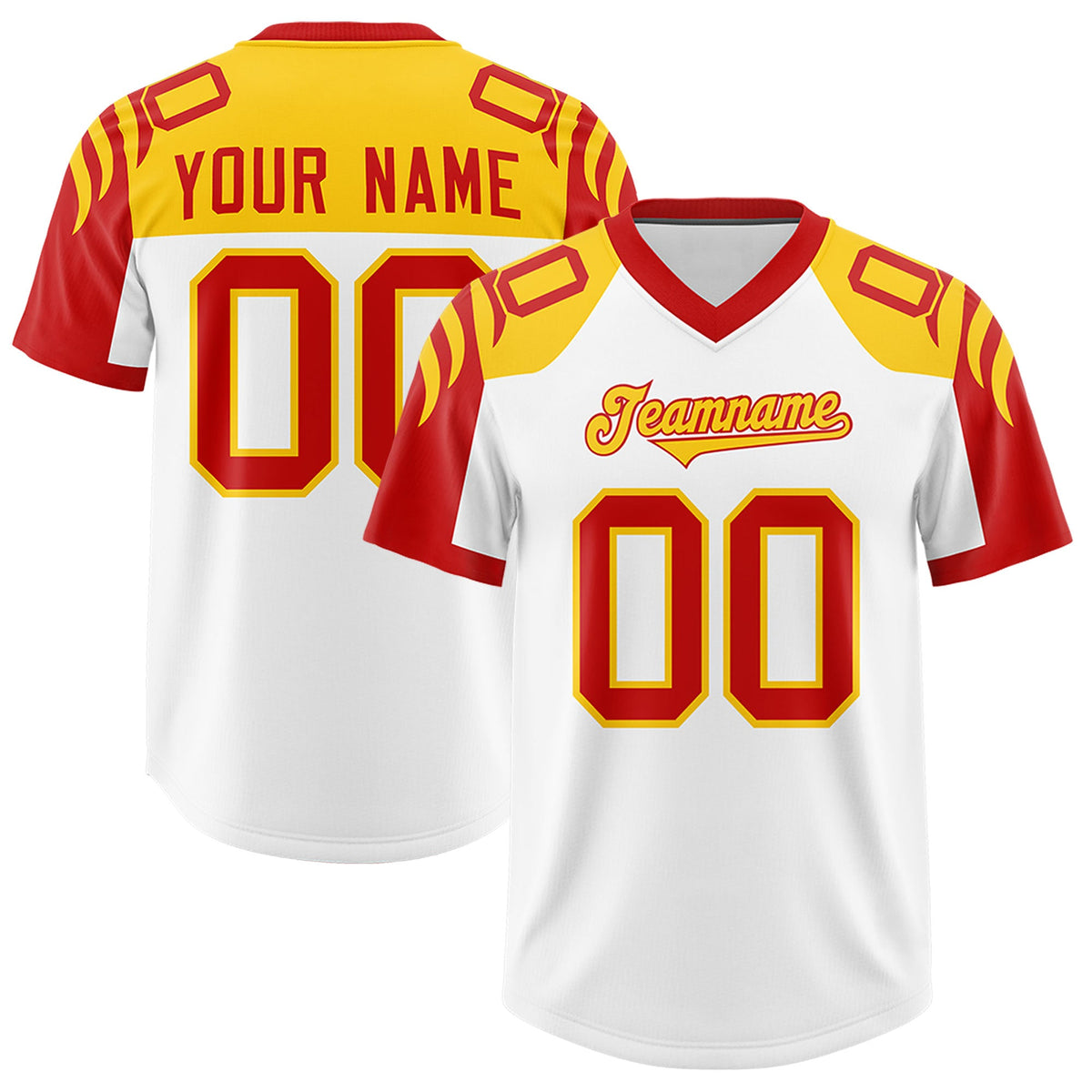 Custom White Red Raglan Sleeves Personalized Pattern Authentic Football Jersey