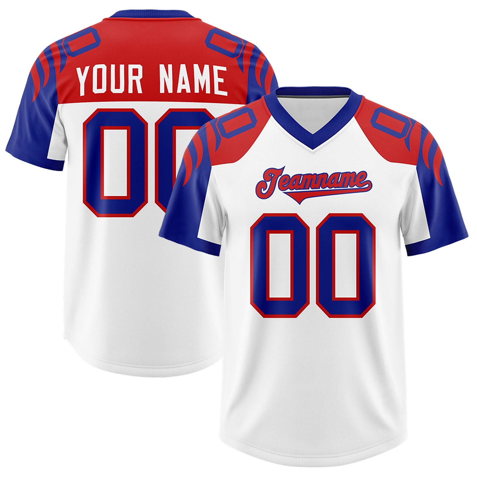 Custom White Royal Raglan Sleeves Personalized Pattern Authentic Football Jersey