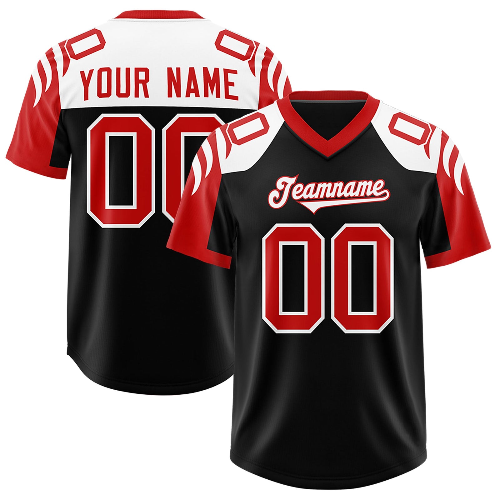 Custom Black Red Raglan Sleeves Personalized Pattern Authentic Football Jersey