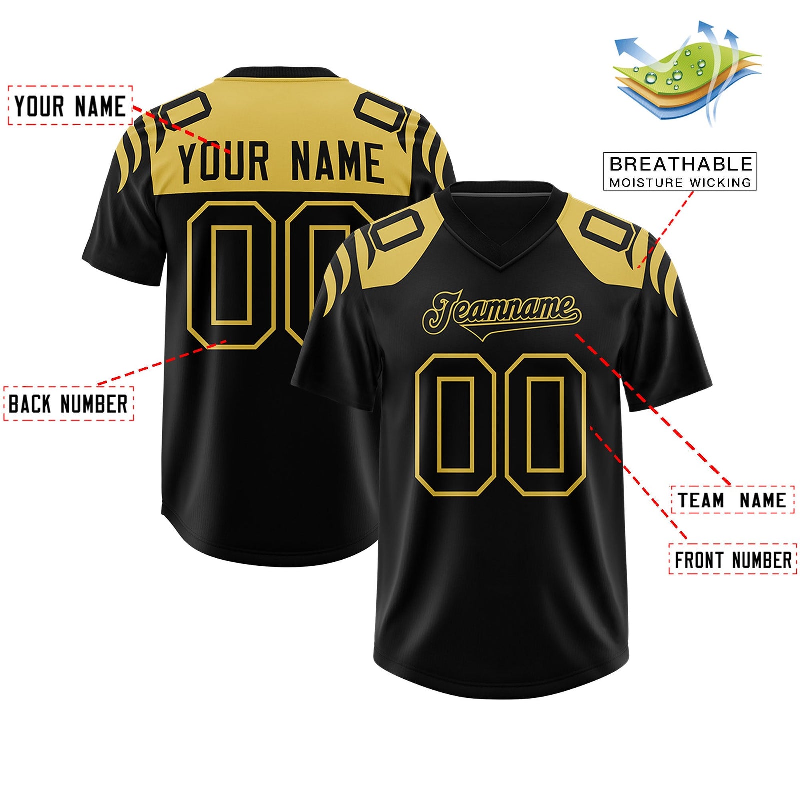 Custom Black Black Raglan Sleeves Personalized Pattern Authentic Football Jersey