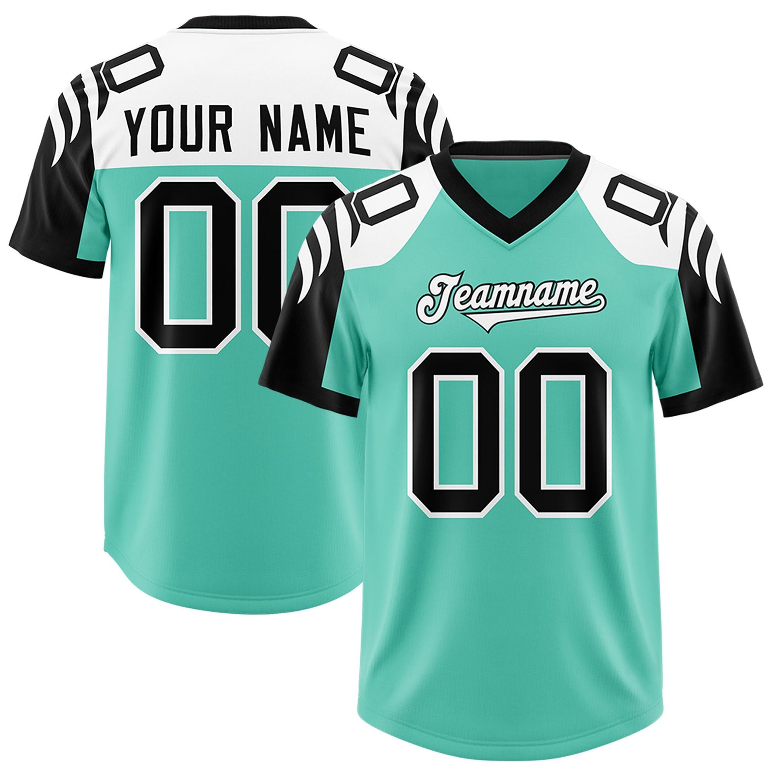 Custom Bright Green Black Raglan Sleeves Personalized Pattern Authentic Football Jersey