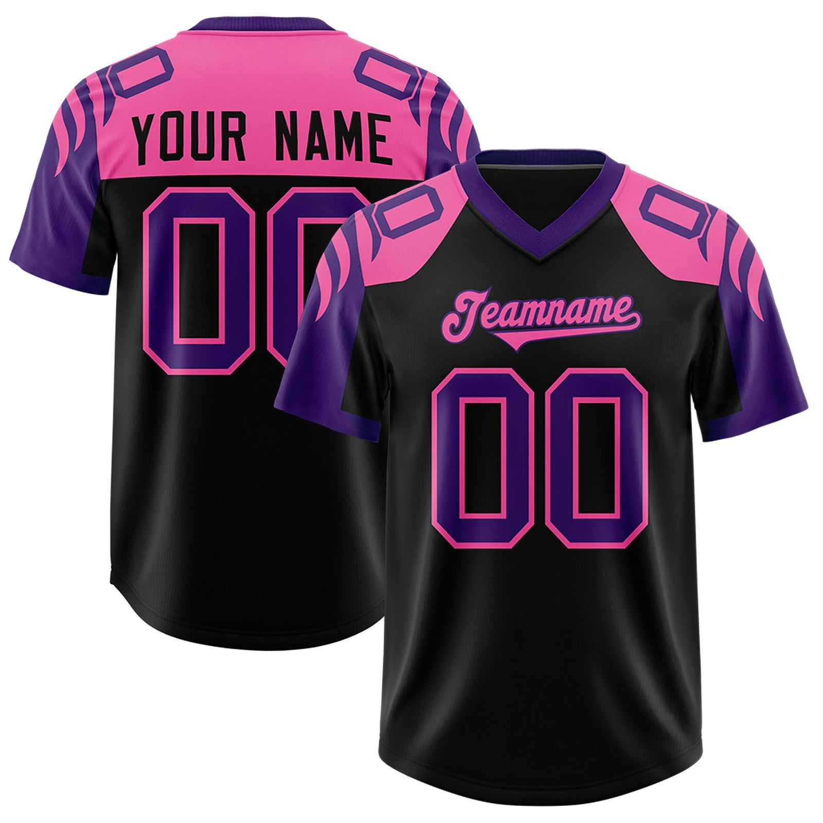 Custom Black Purple Raglan Sleeves Personalized Pattern Authentic Football Jersey