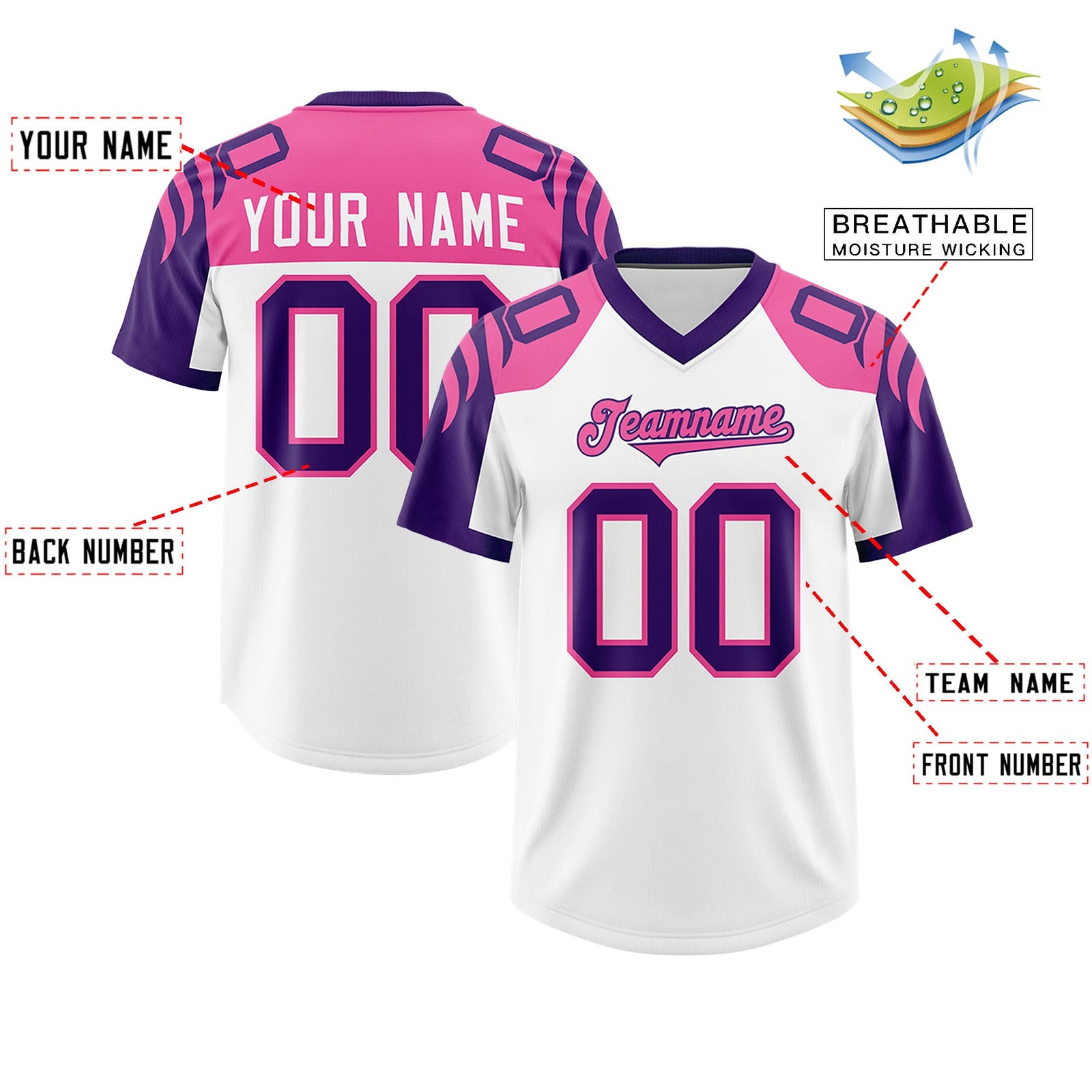 Custom White Purple Raglan Sleeves Personalized Pattern Authentic Football Jersey