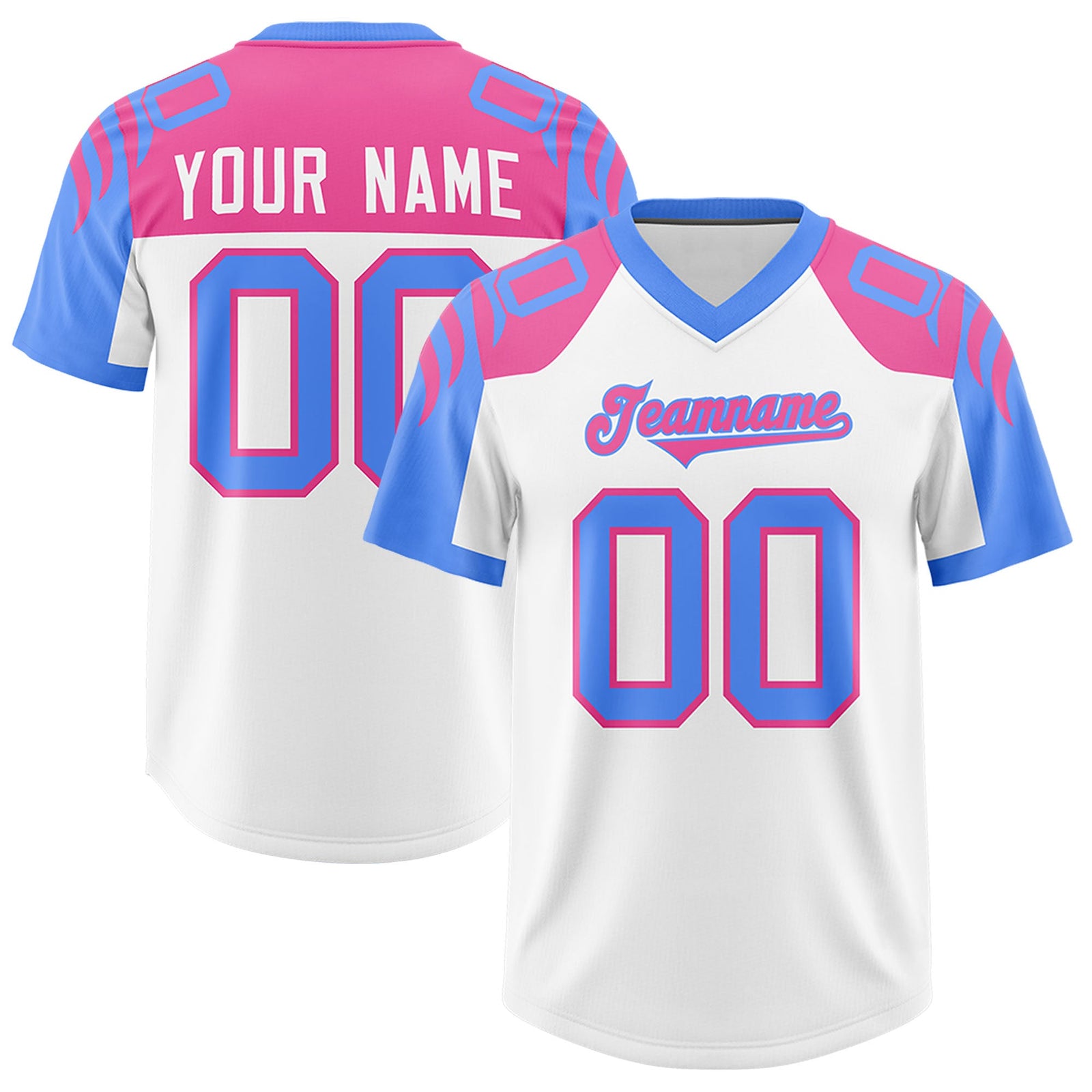 Custom White Powder Blue Raglan Sleeves Personalized Pattern Authentic Football Jersey