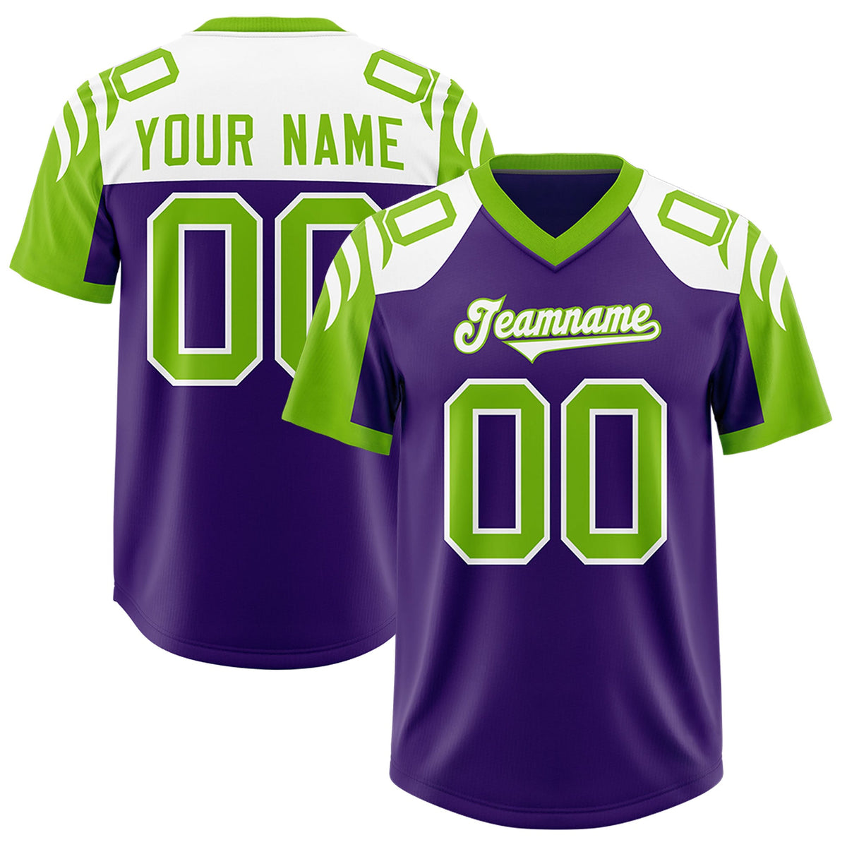 Custom Purple Neon Green Raglan Sleeves Personalized Pattern Authentic Football Jersey