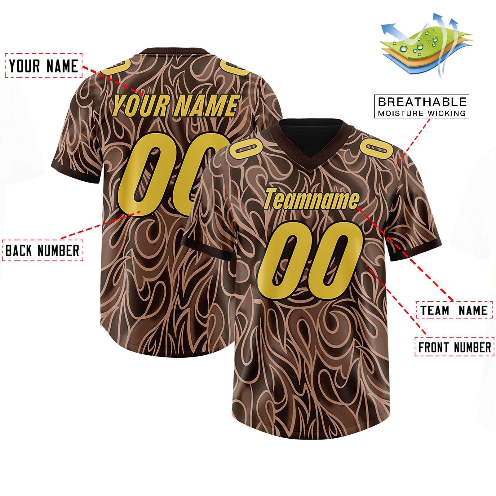 Custom Brown Personalized Printed Graffiti Pattern Design Authentic Football Jersey