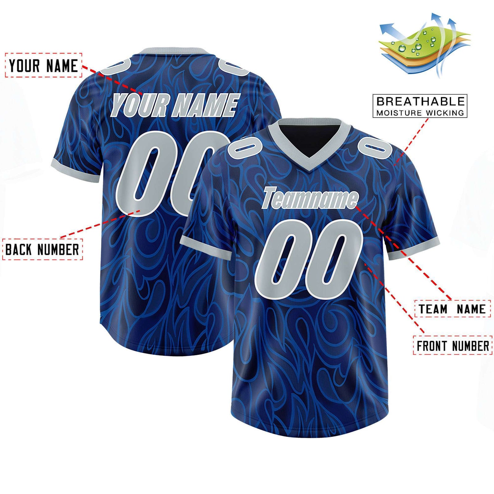 Custom Navy Personalized Printed Graffiti Pattern Design Authentic Football Jersey