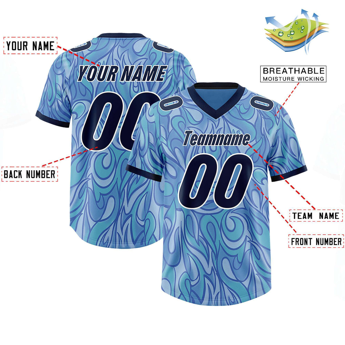 Custom Light Blue Personalized Printed Graffiti Pattern Design Authentic Football Jersey