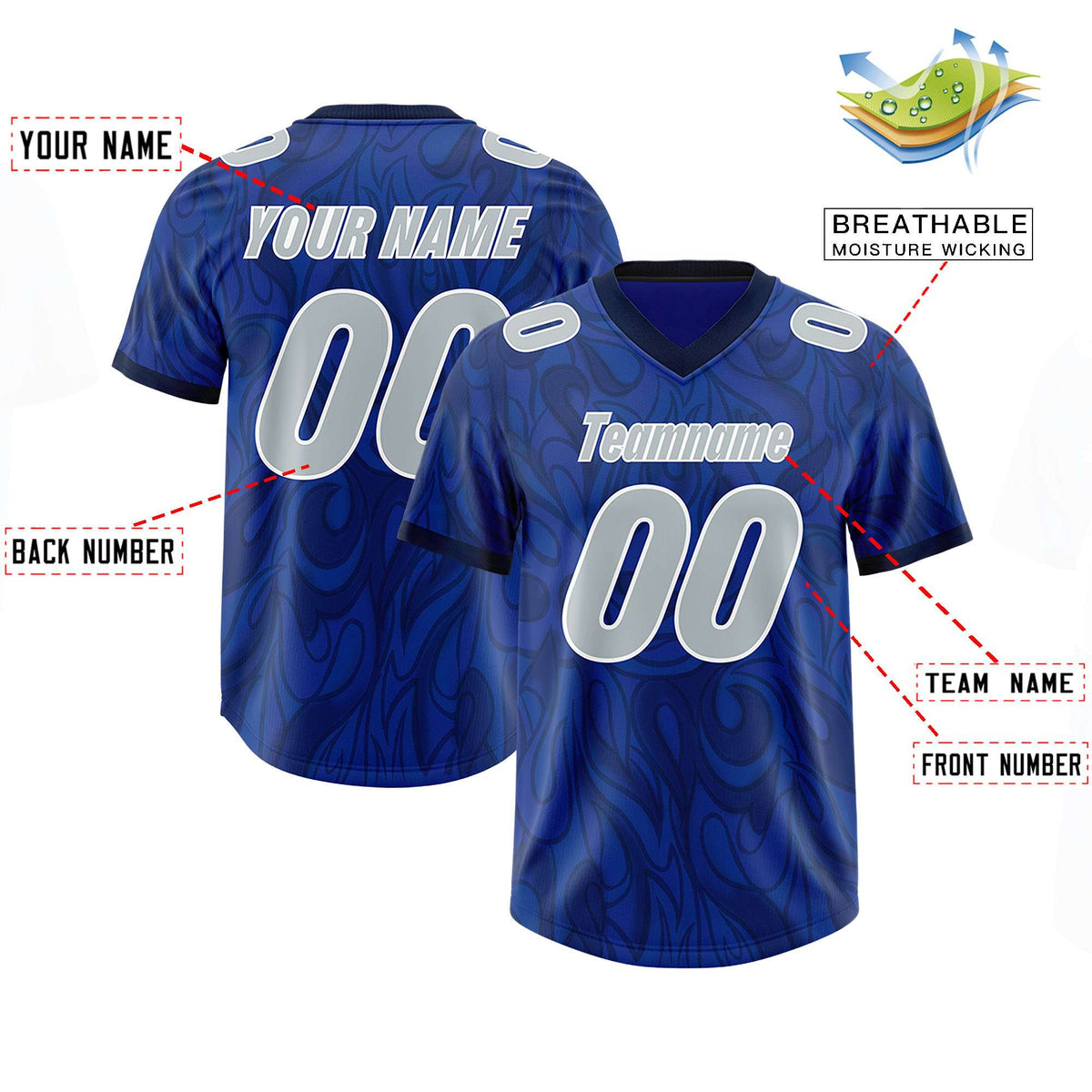 Custom Royal Personalized Printed Graffiti Pattern Design Authentic Football Jersey