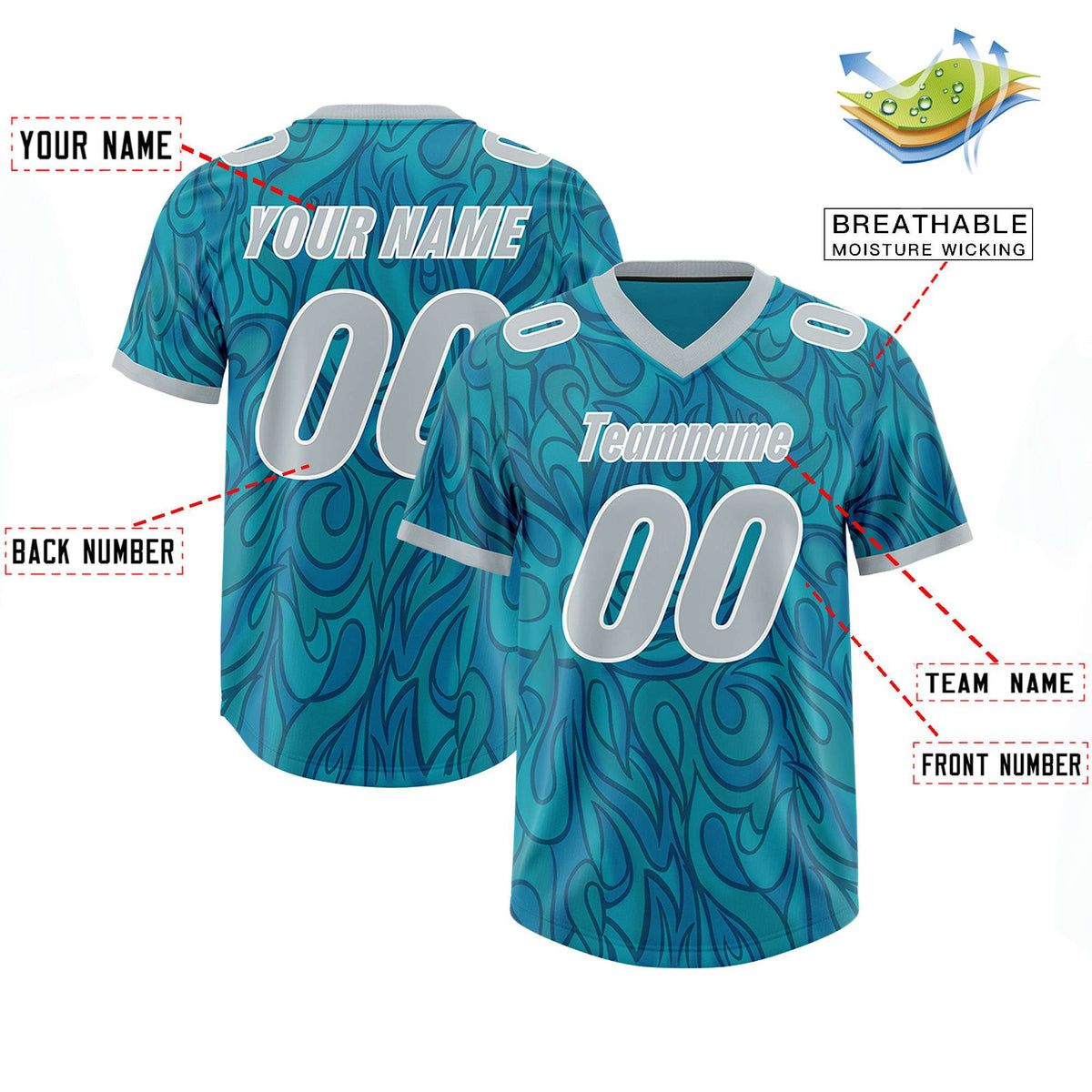 Custom Aqua Personalized Printed Graffiti Pattern Design Authentic Football Jersey