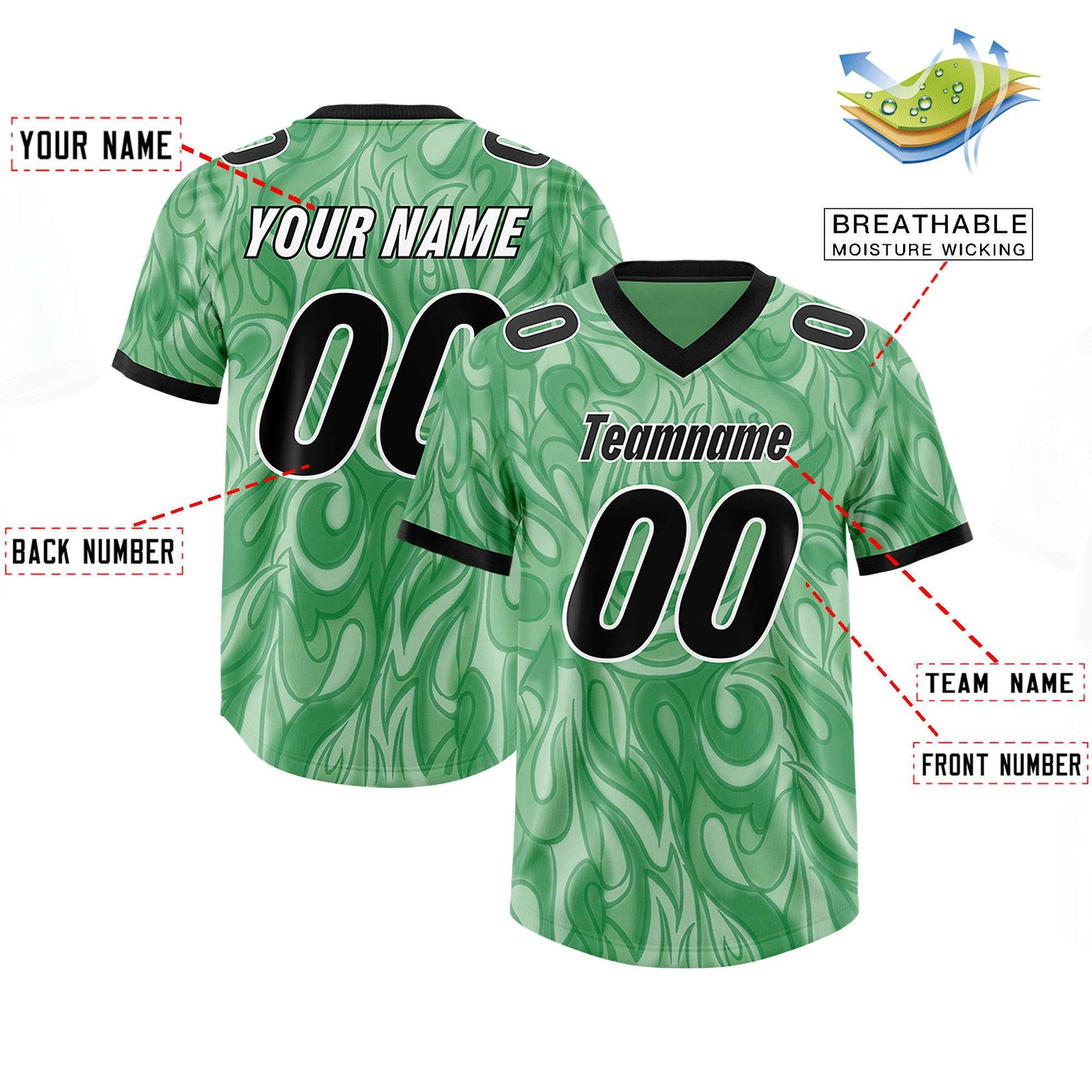 Custom Green Personalized Printed Graffiti Pattern Design Authentic Football Jersey