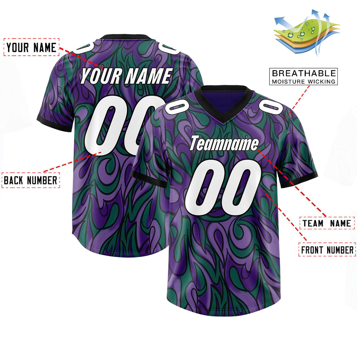 Custom Purple Personalized Printed Graffiti Pattern Design Authentic Football Jersey