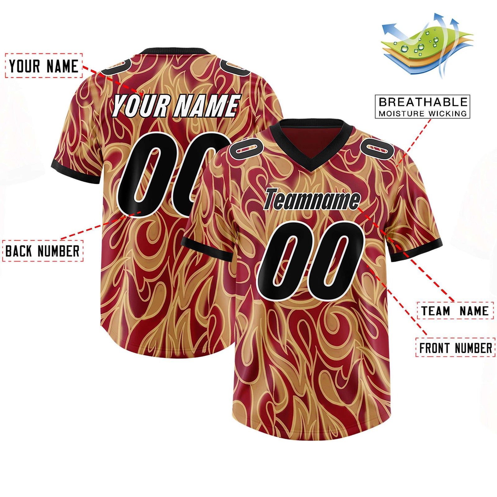 Custom Crimson Personalized Printed Graffiti Pattern Design Authentic Football Jersey