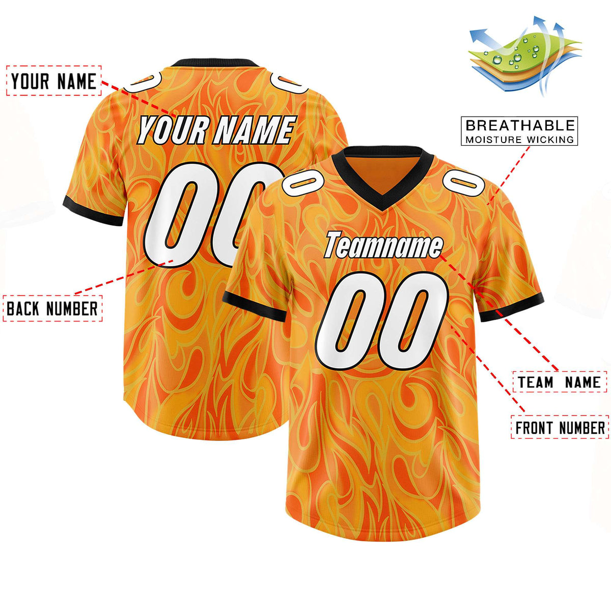 Custom Gold Orange Personalized Printed Graffiti Pattern Design Authentic Football Jersey
