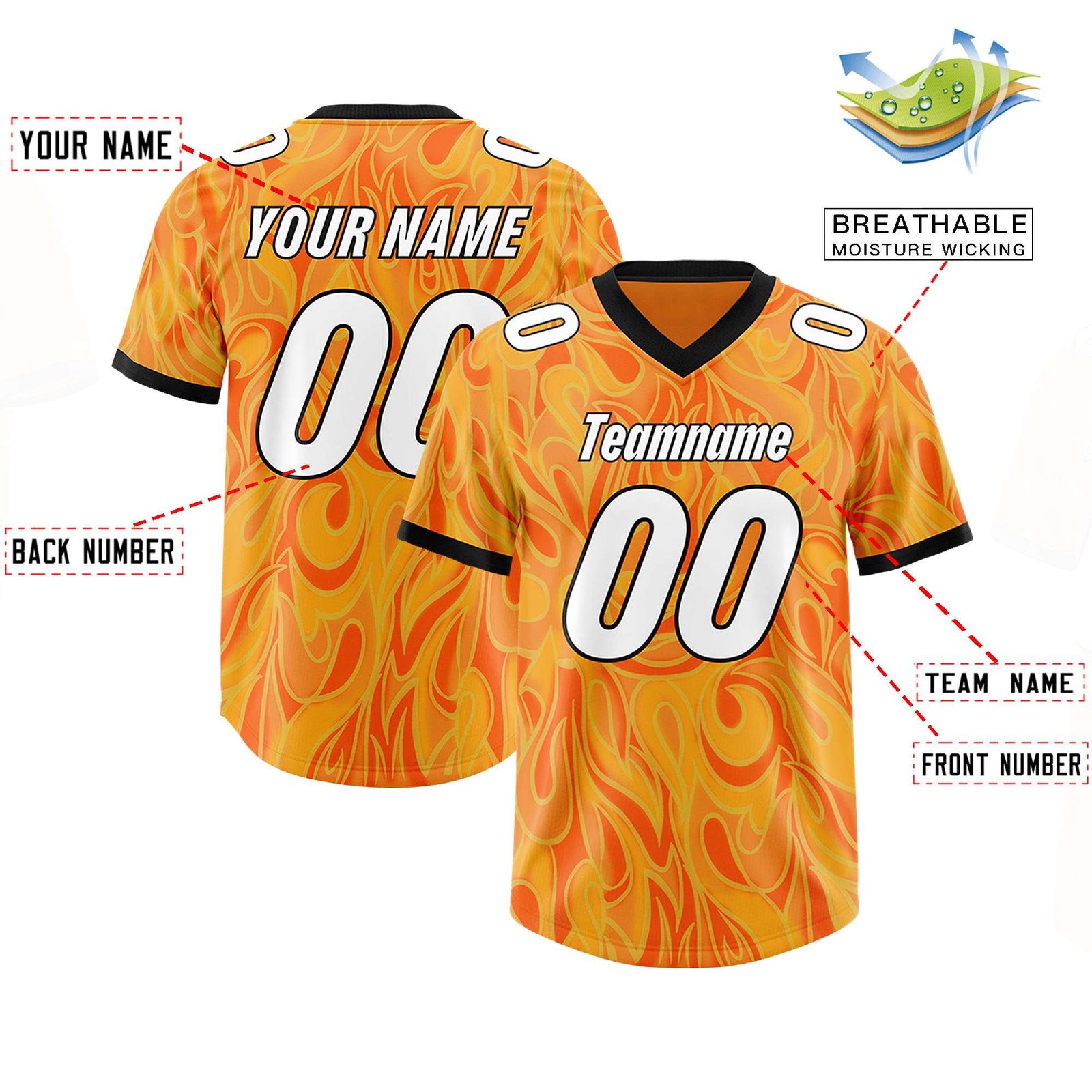 Custom Gold Orange Personalized Printed Graffiti Pattern Design Authentic Football Jersey