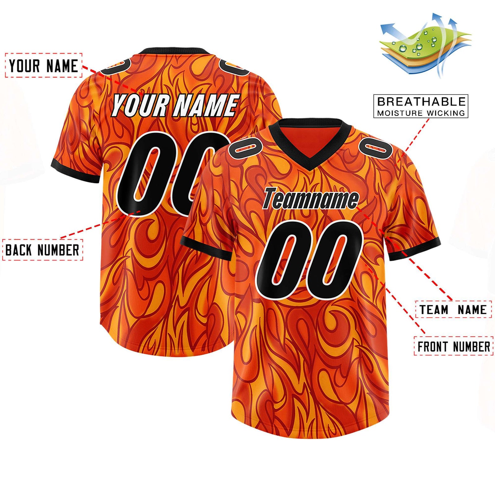 Custom Orange Personalized Printed Graffiti Pattern Design Authentic Football Jersey