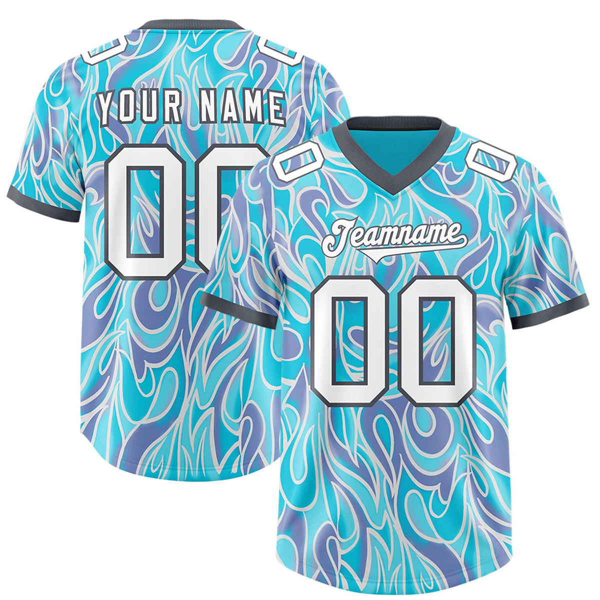 Custom Sky Blue Personalized Printed Graffiti Pattern Design Authentic Football Jersey