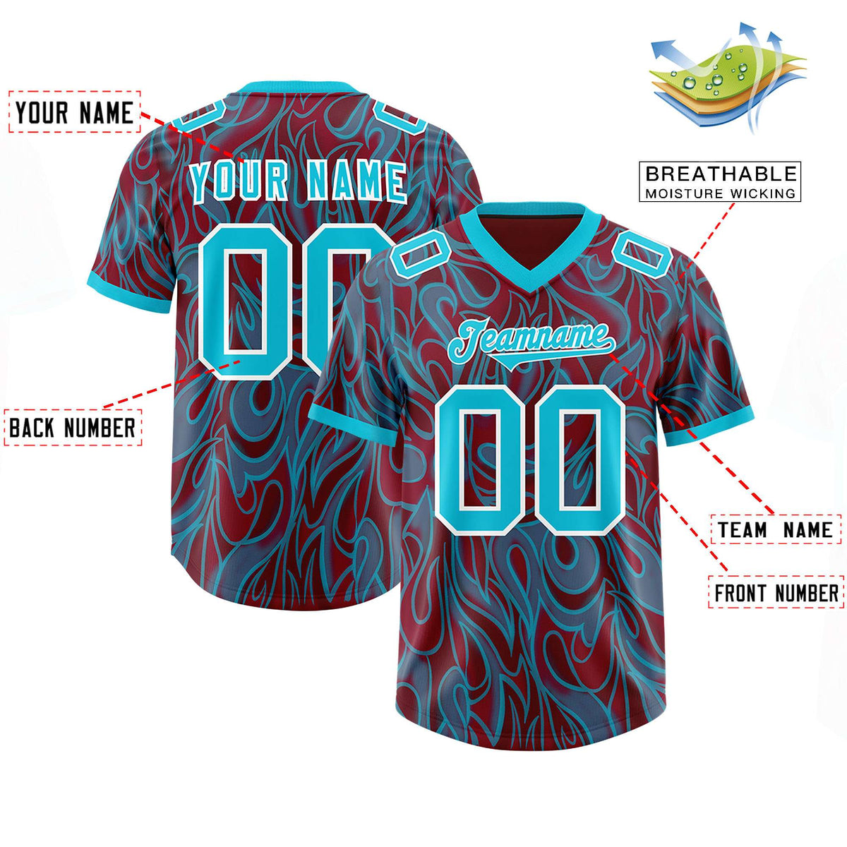 Custom Crimson Personalized Printed Graffiti Pattern Design Authentic Football Jersey