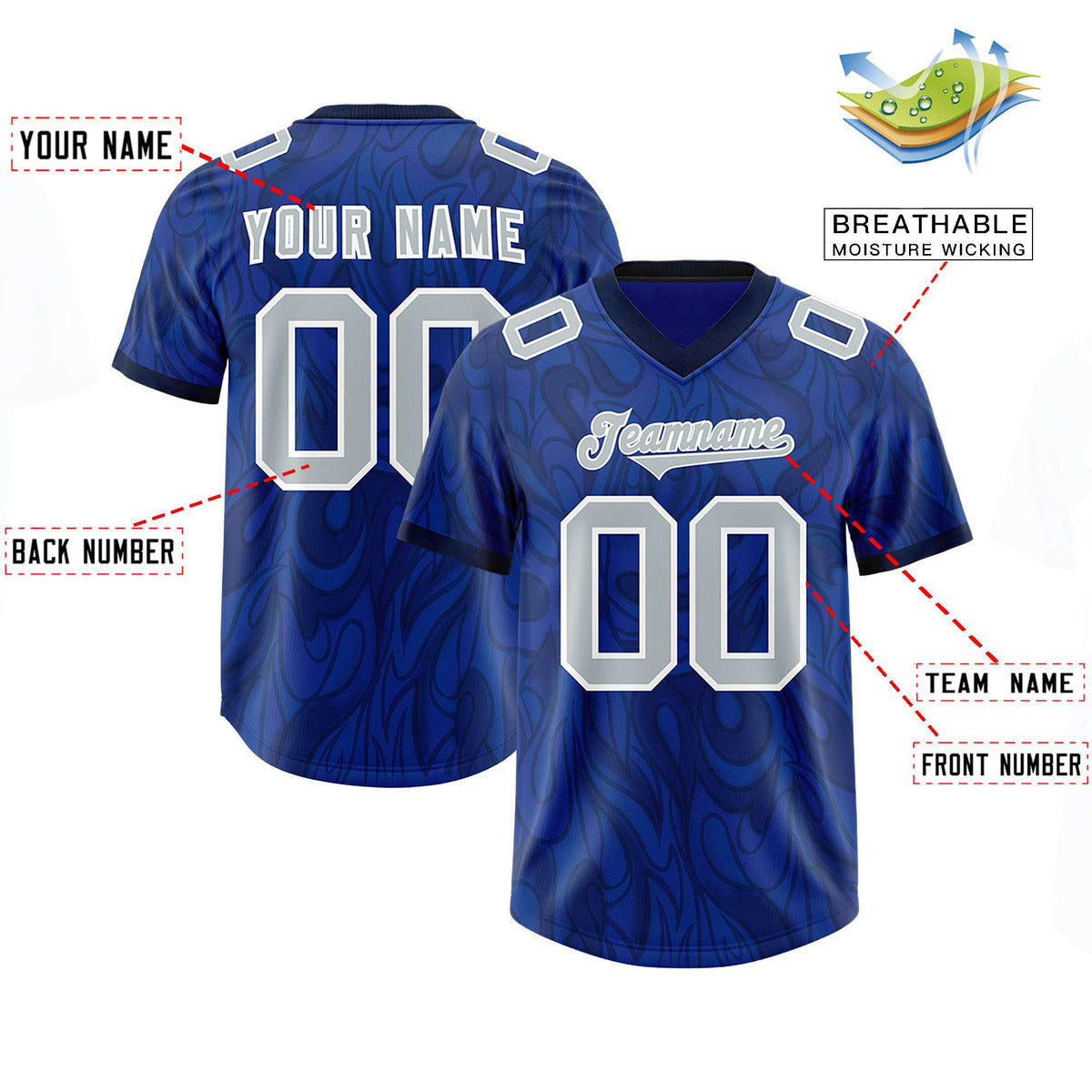 Custom Royal Personalized Printed Graffiti Pattern Design Authentic Football Jersey