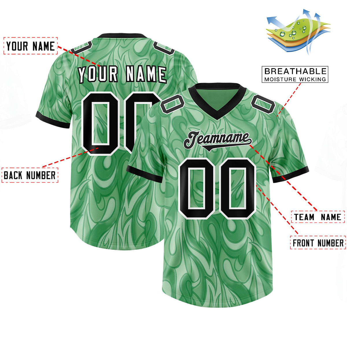 Custom Green Personalized Printed Graffiti Pattern Design Authentic Football Jersey