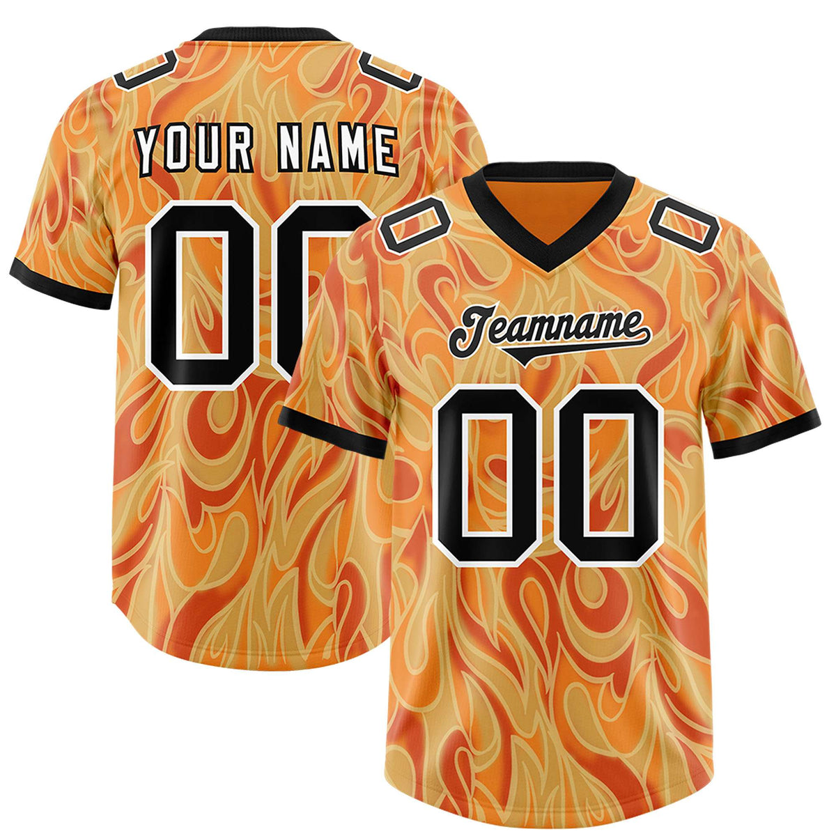 Custom Gold Orange Personalized Printed Graffiti Pattern Design Authentic Football Jersey