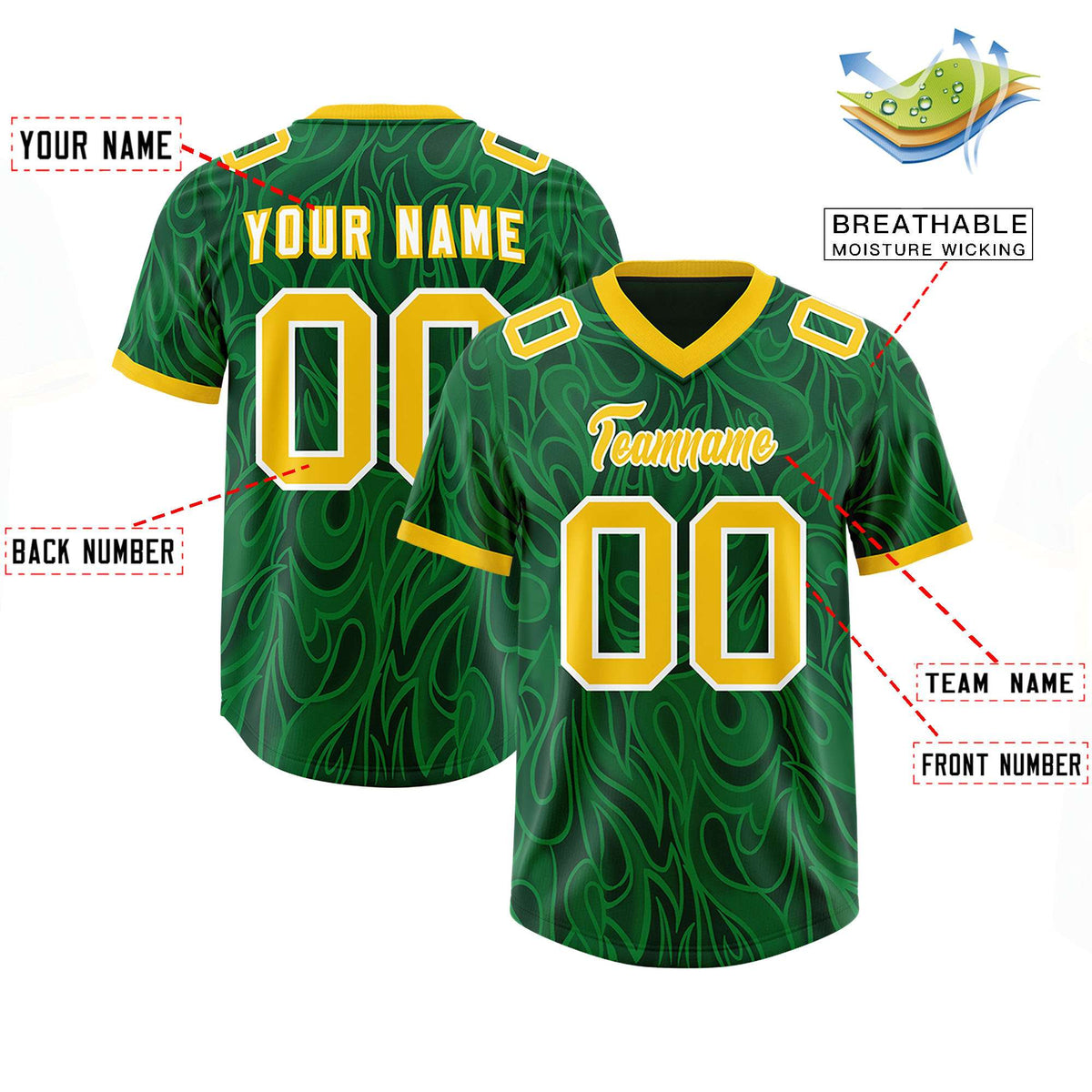 Custom Green Personalized Printed Graffiti Pattern Design Authentic Football Jersey