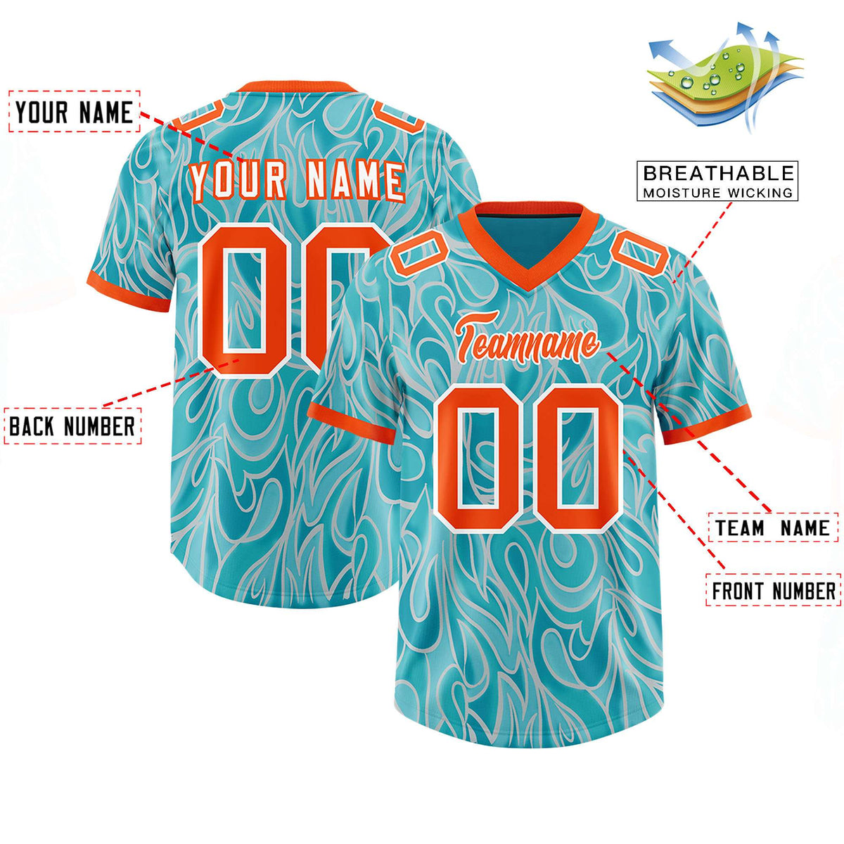 Custom Teal Personalized Printed Graffiti Pattern Design Authentic Football Jersey