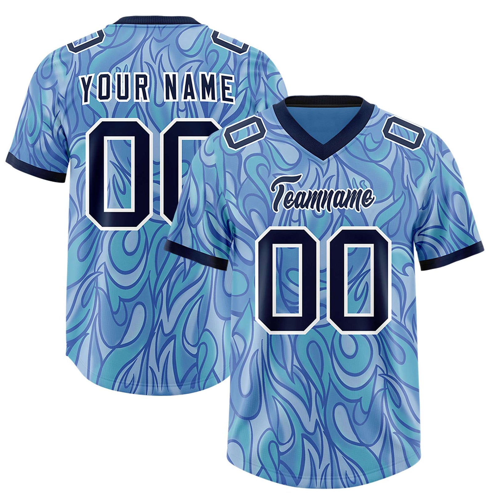 Custom Light Blue Personalized Printed Graffiti Pattern Design Authentic Football Jersey
