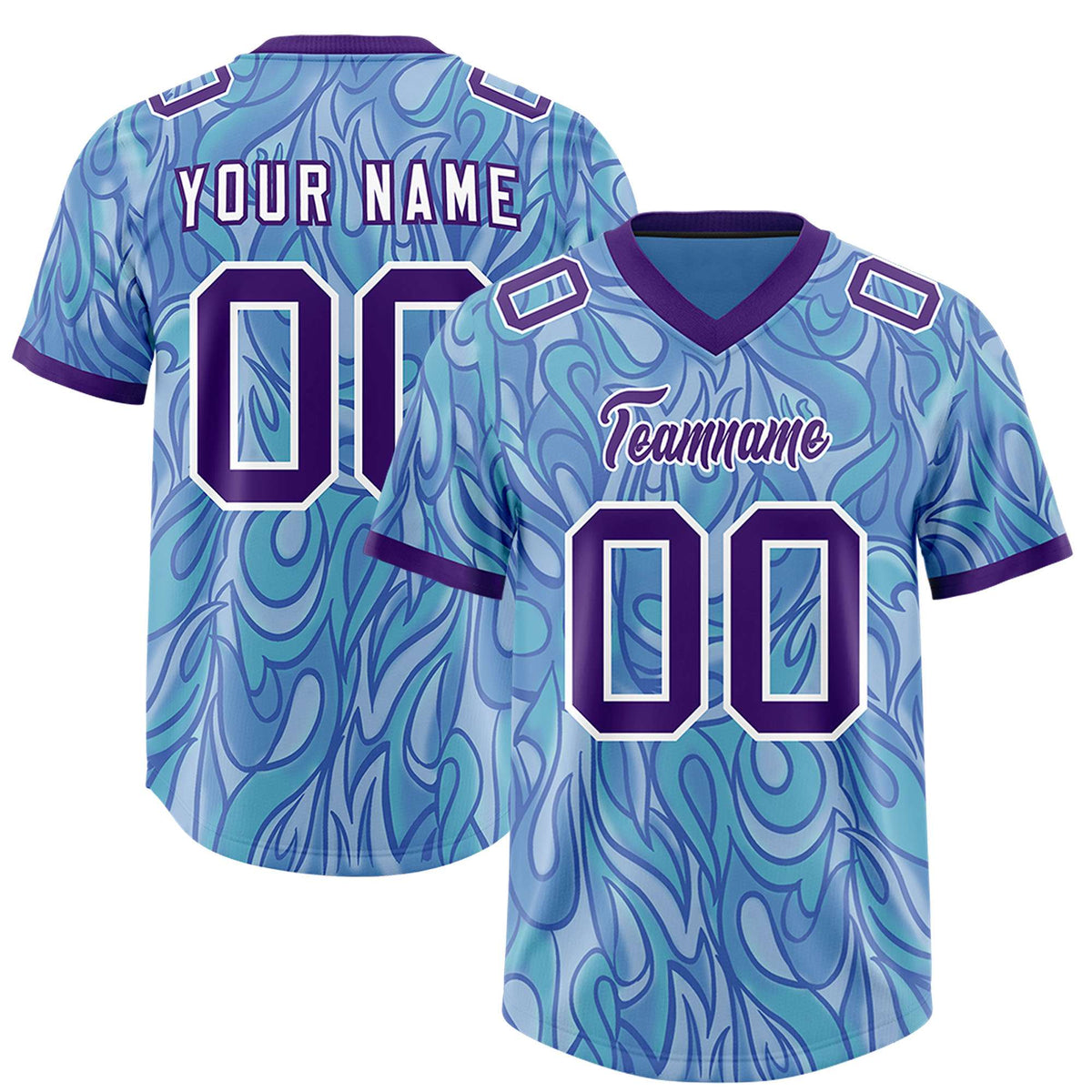 Custom Light Blue Personalized Printed Graffiti Pattern Design Authentic Football Jersey