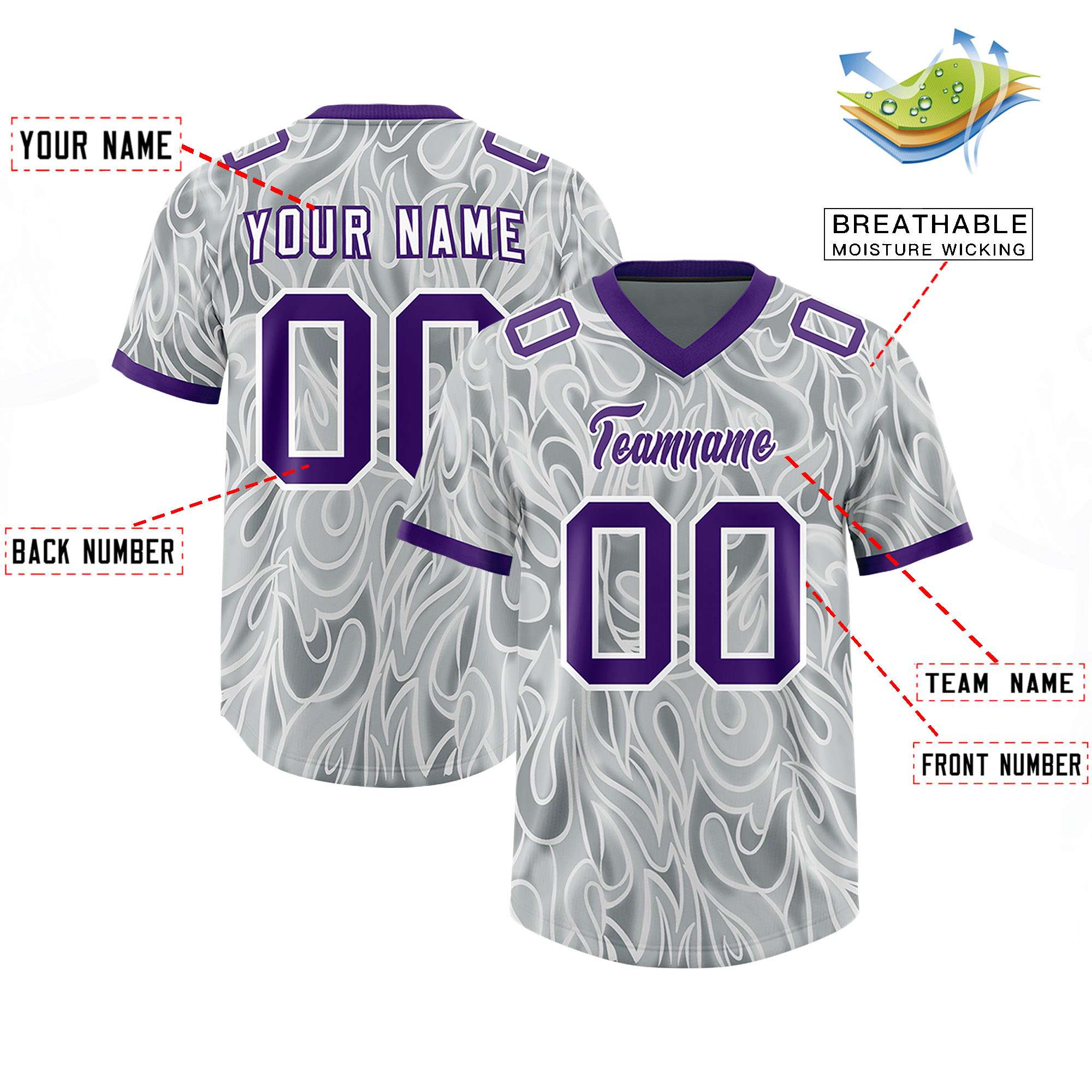 Custom Grey Personalized Printed Graffiti Pattern Design Authentic Football Jersey