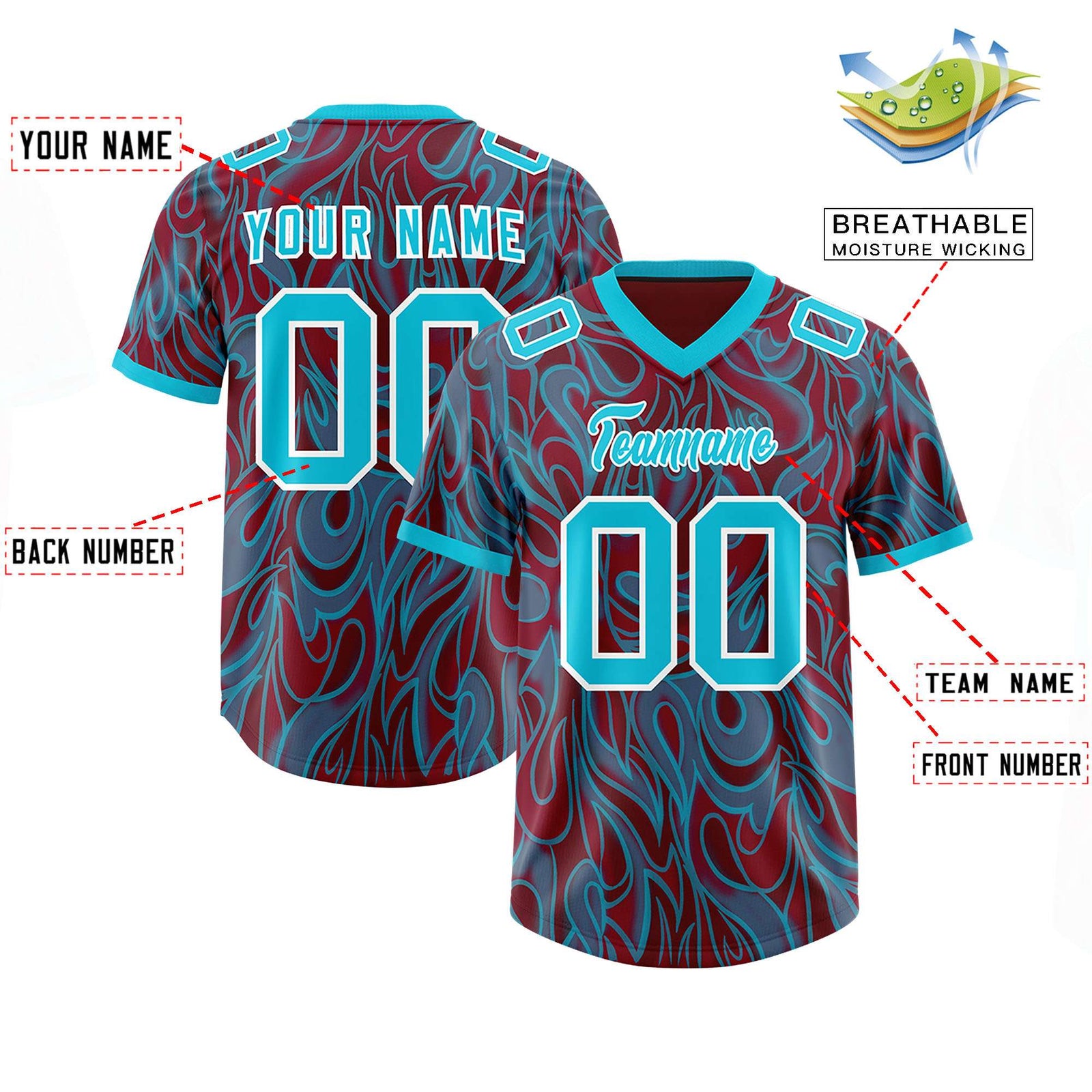 Custom Crimson Personalized Printed Graffiti Pattern Design Authentic Football Jersey