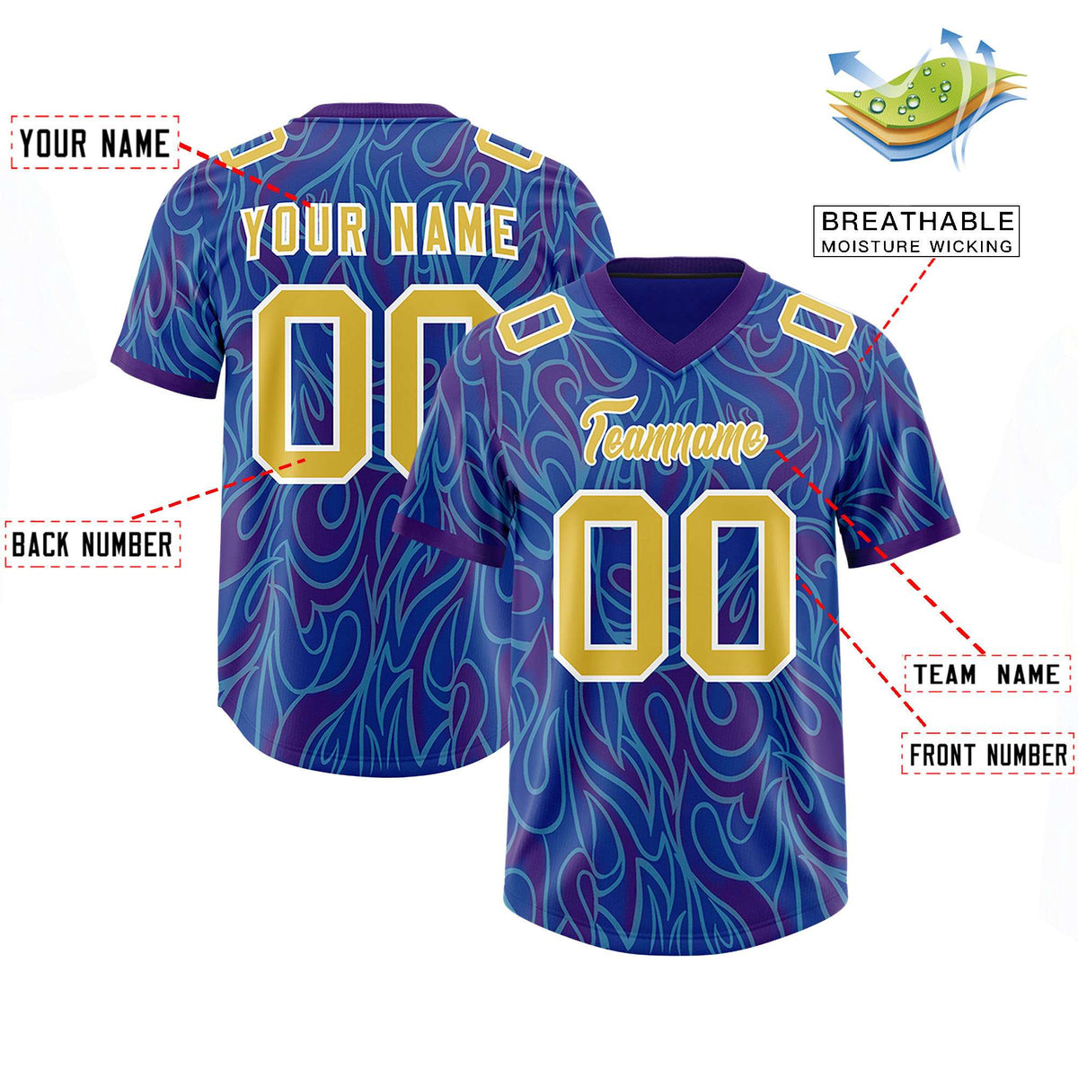 Custom Royal Personalized Printed Graffiti Pattern Design Authentic Football Jersey