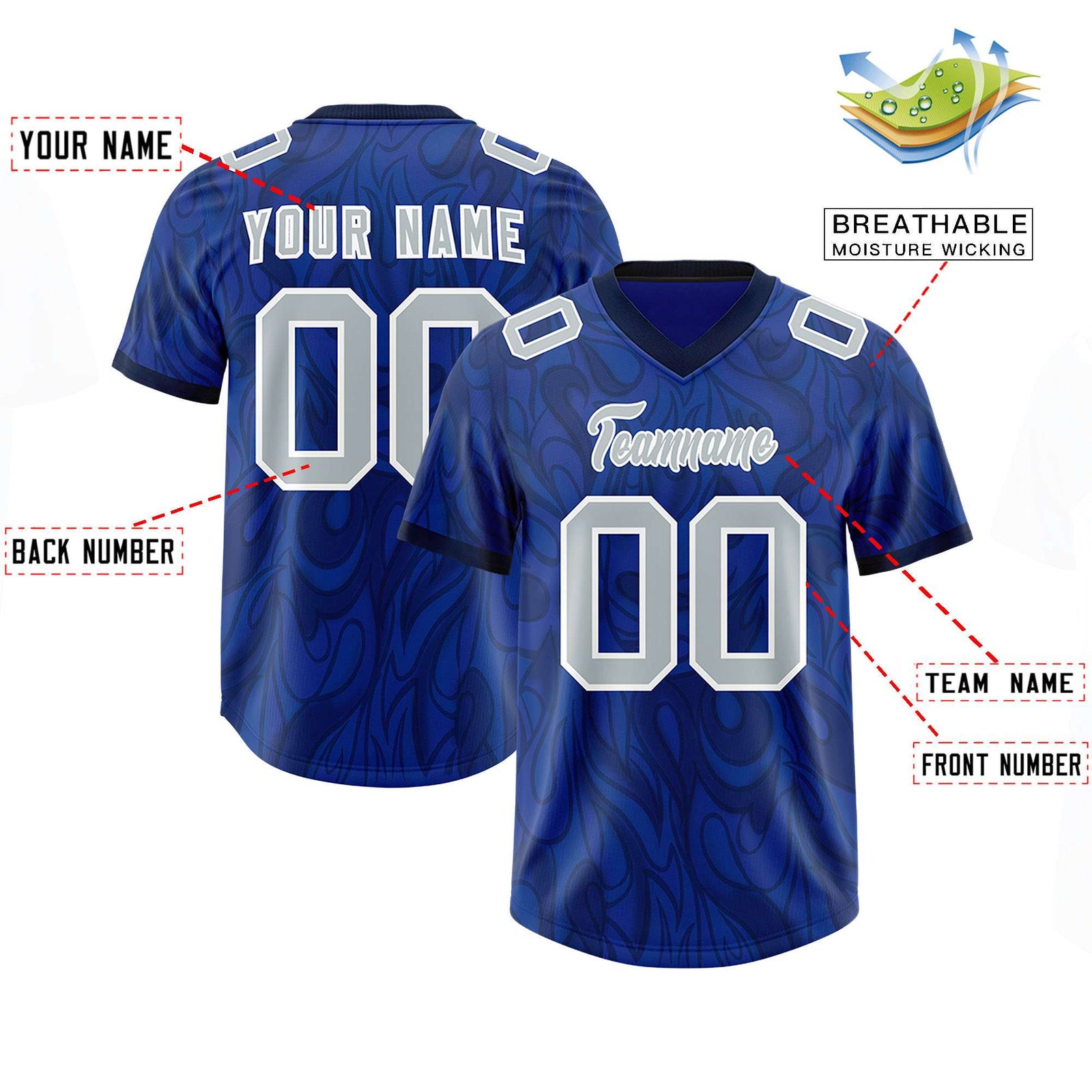 Custom Royal Personalized Printed Graffiti Pattern Design Authentic Football Jersey