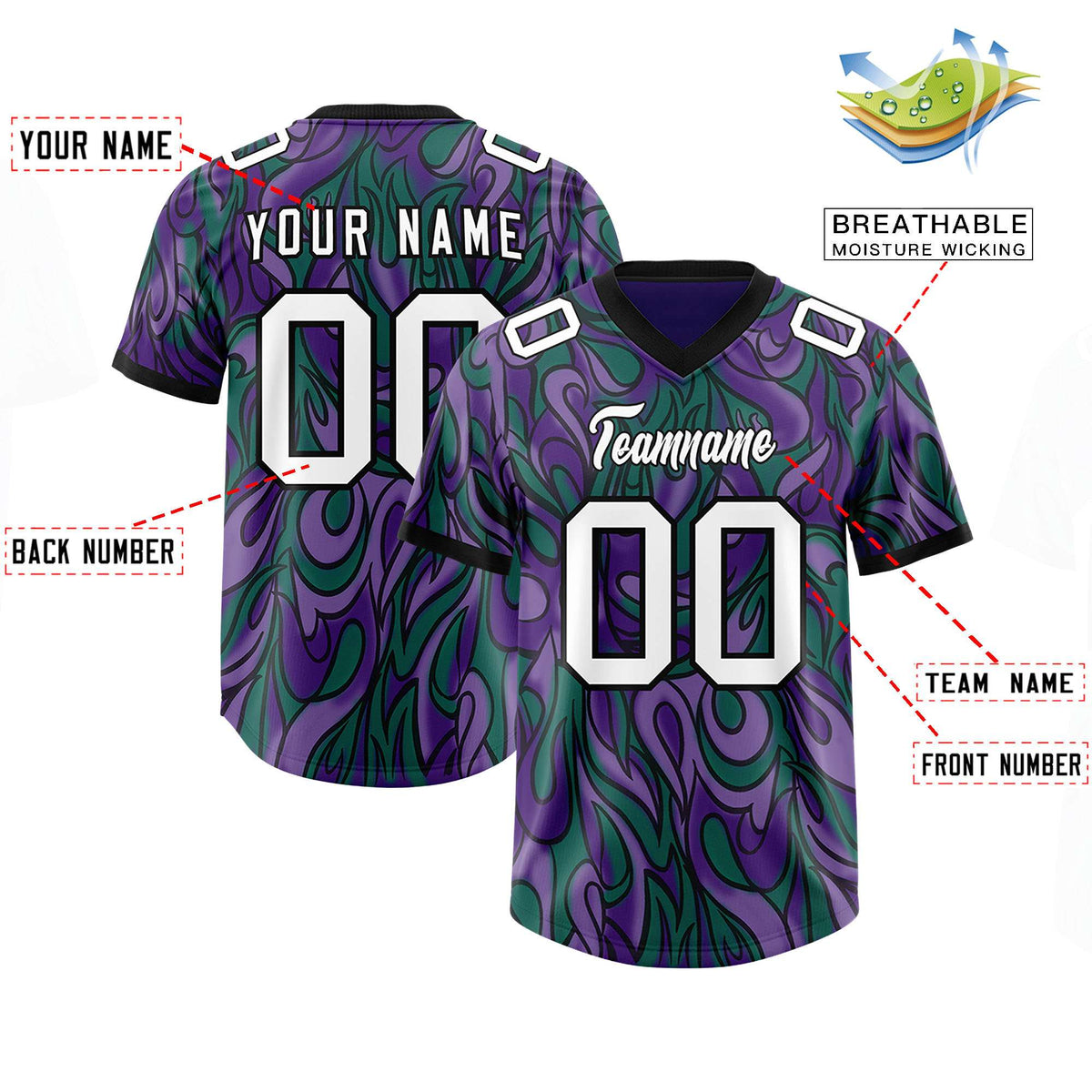Custom Purple Personalized Printed Graffiti Pattern Design Authentic Football Jersey