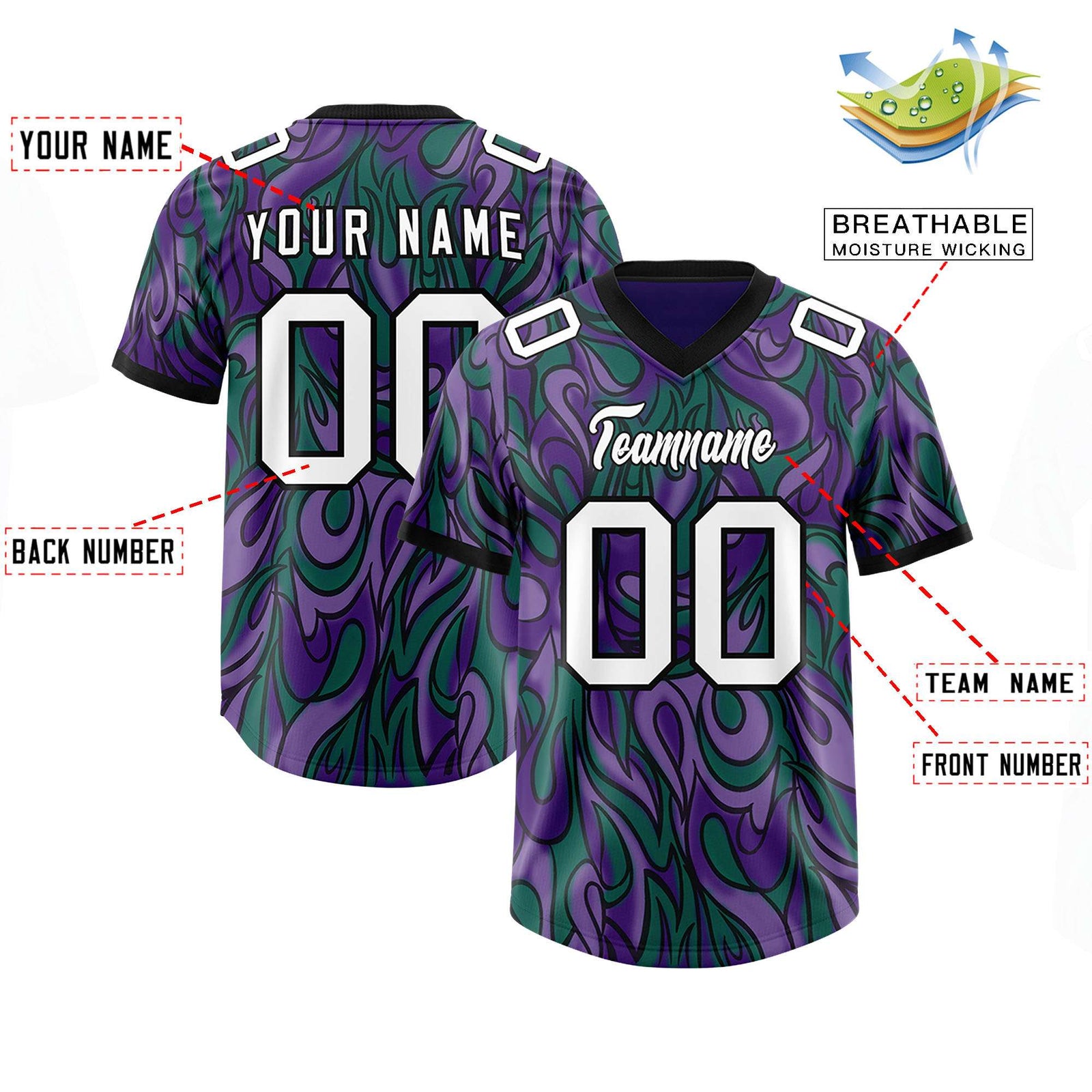 Custom Purple Personalized Printed Graffiti Pattern Design Authentic Football Jersey