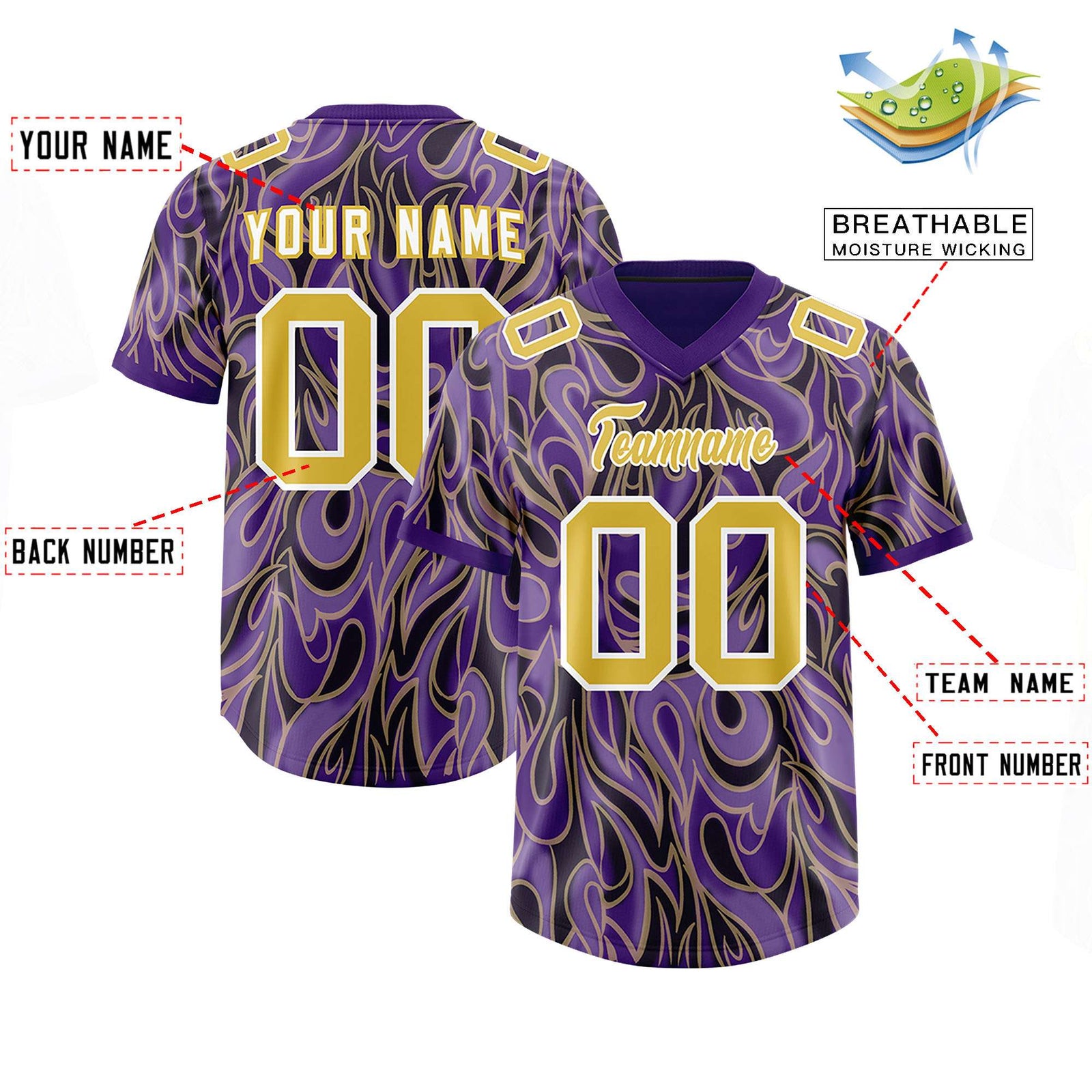 Custom Purple Personalized Printed Graffiti Pattern Design Authentic Football Jersey