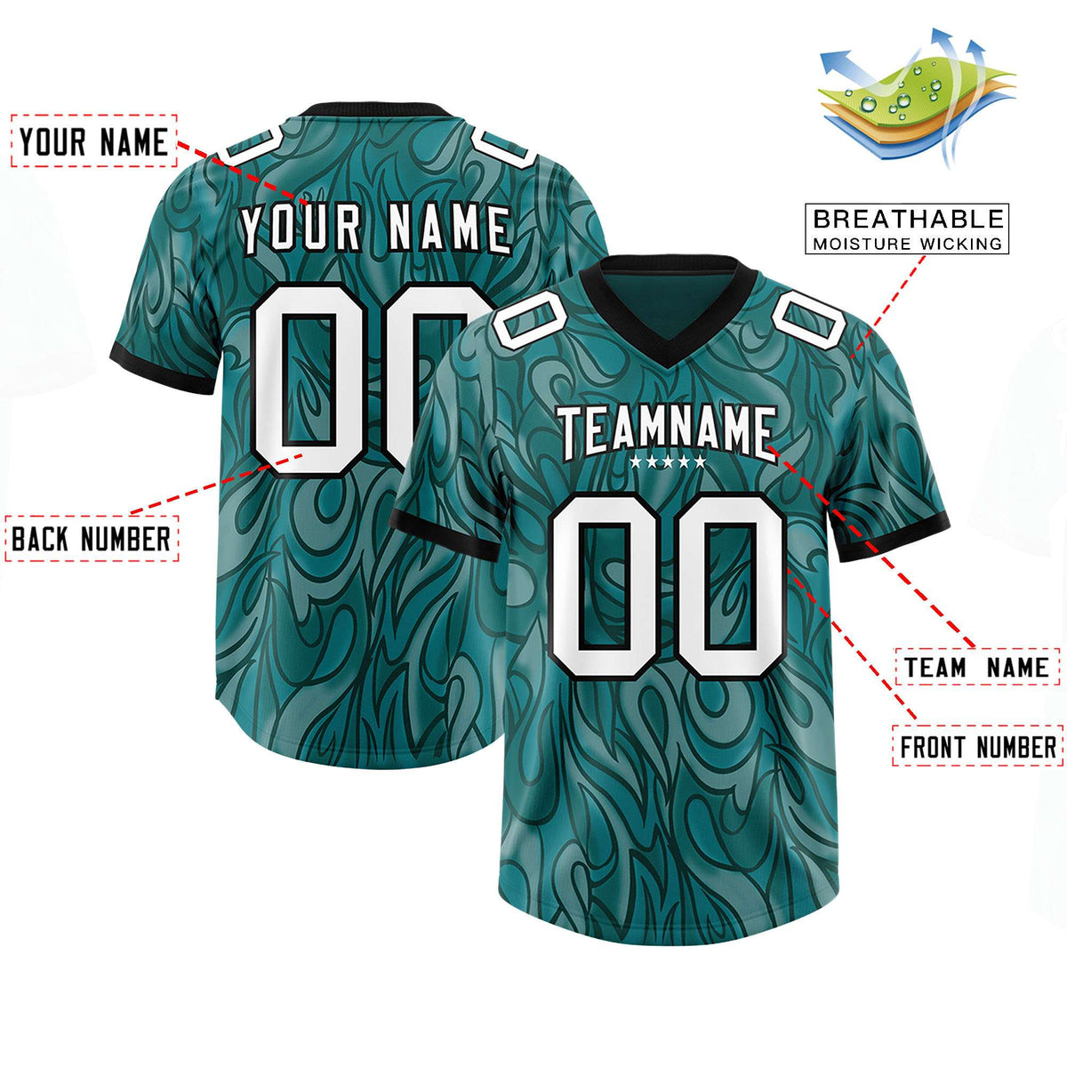 Custom Aqua Personalized Printed Graffiti Pattern Design Authentic Football Jersey