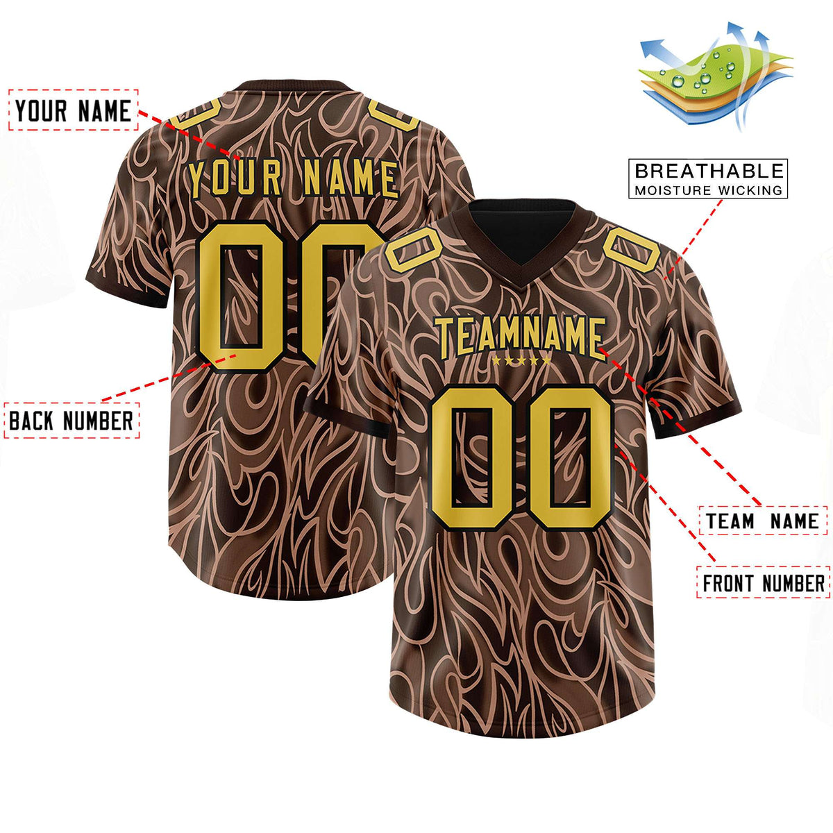 Custom Brown Personalized Printed Graffiti Pattern Design Authentic Football Jersey