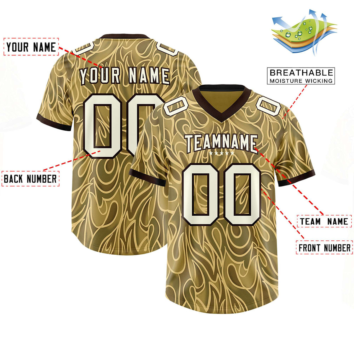 Custom Khaki Personalized Printed Graffiti Pattern Design Authentic Football Jersey